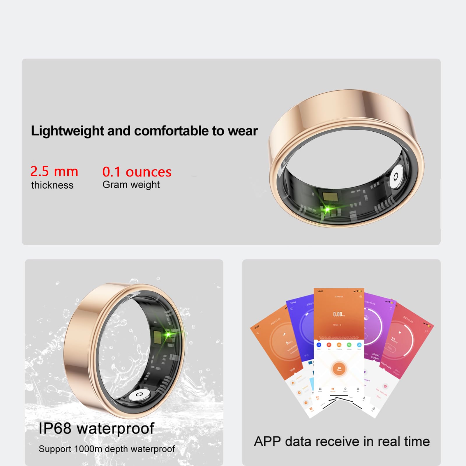 Smart Ring Health Tracker Smart Ring For Men And Women,IP68 Waterproof Level Bluetooth