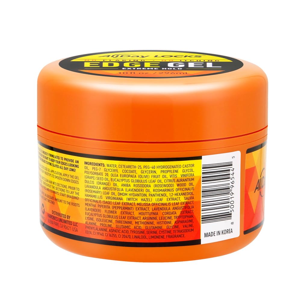 AllDay Locks Edge Gel Extreme Hold - Hair Gel for Maximum Control & Braiding, Natural Edge Lock & Fixer for Women & Men, Sleek Moisturizing Formula, No Frizz, Flakes, or Grease - 10 oz Jar