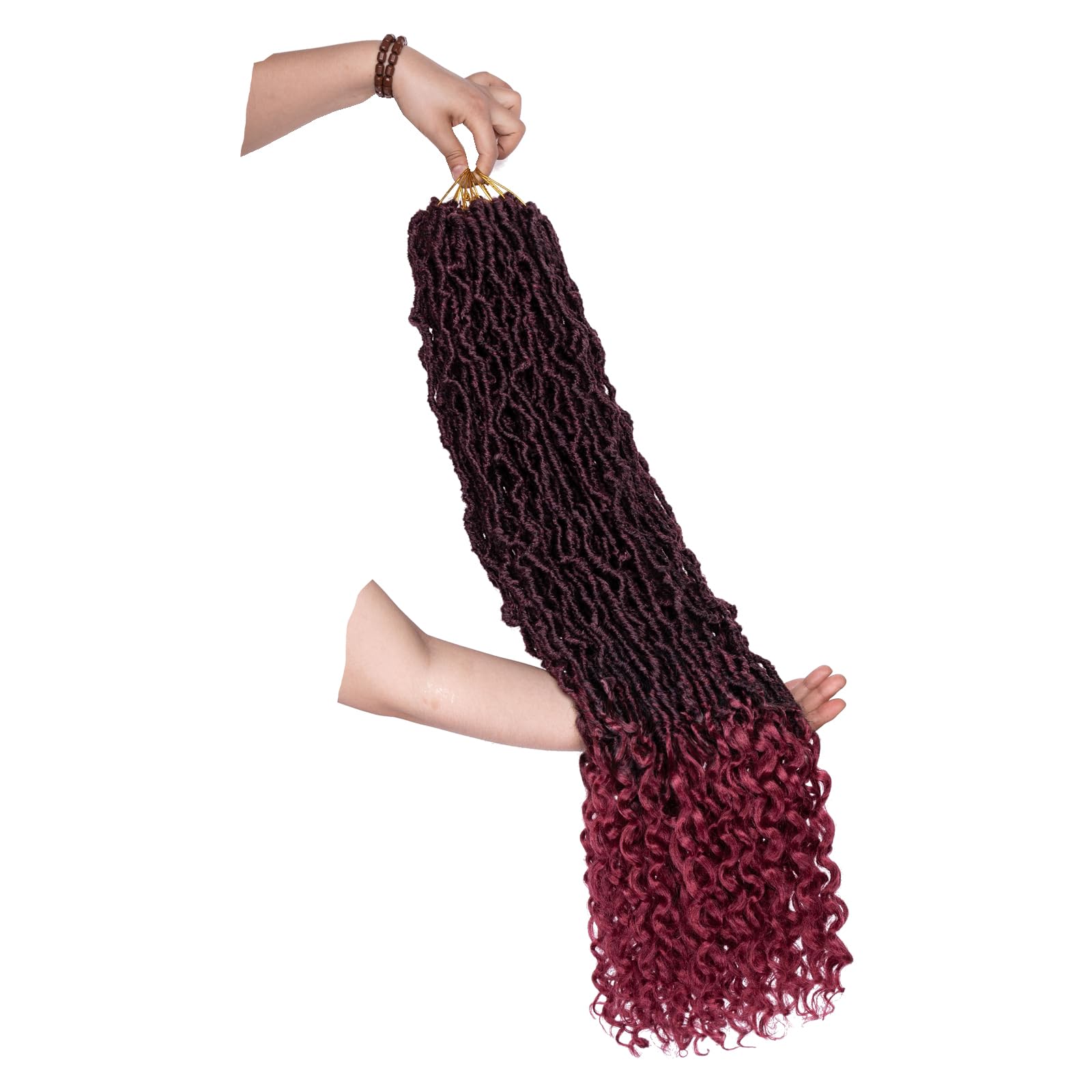 Leeven 7 Packs Faux Locs With Curly Ends 18 Inch Pre-looped Goddess Locs Crochet Hair 84 Strands Natural Black Crochet Bohemian Soft Locs Braiding Hair Extensions With Curls for Women 1B
