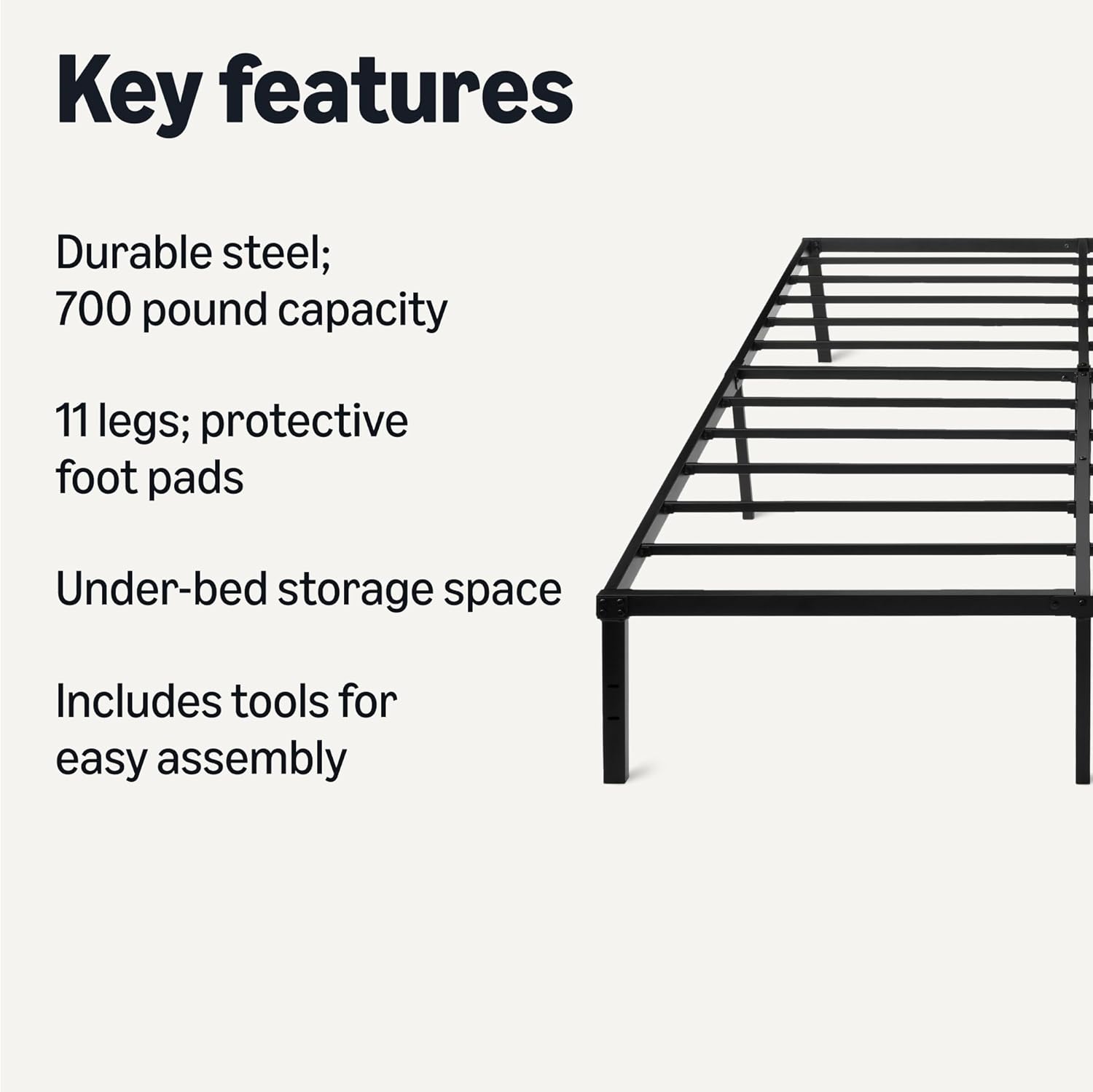 Amazon Basics-Metal Bed Frame, Non-Foldable Platform Bed, Easy Assembly, Queen, 60W x 80L in, Black