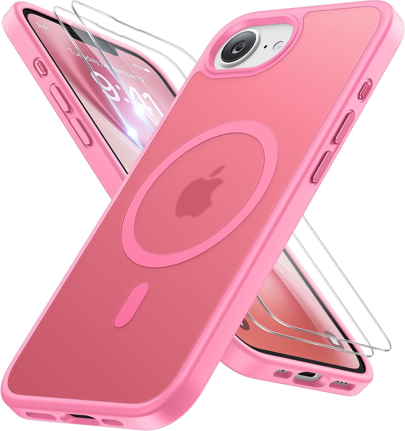 iPhone 16e 17e MagSafe case in pink, showcasing a sleek design and protective features for 6.1" phones.