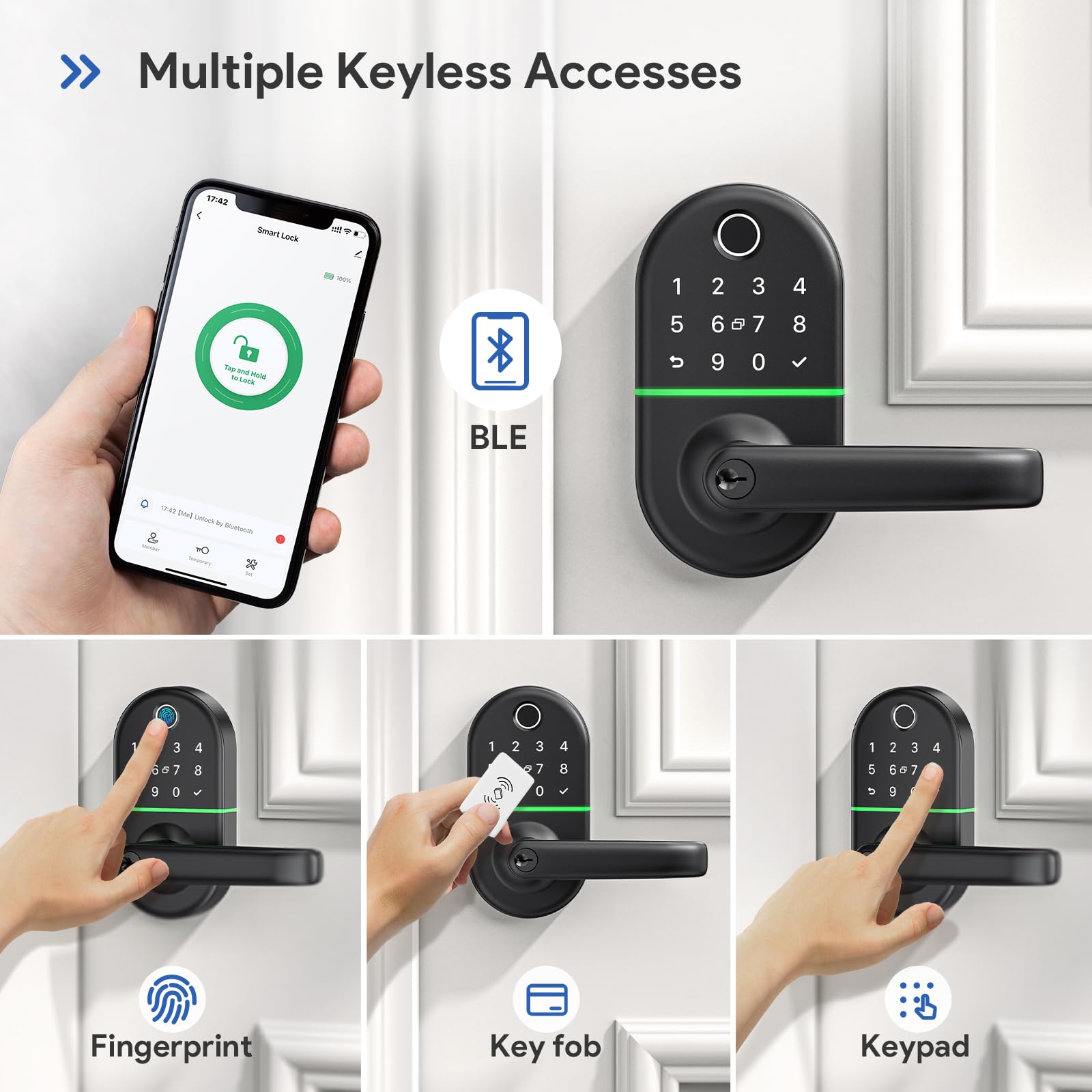 Smart Keypad Door Lock with Handle: NICE DIGI Keyless Entry Fingerprint Lock for Front/Interior Door, Electronic Digital Lock with Code, Easy Installation(Model X1)