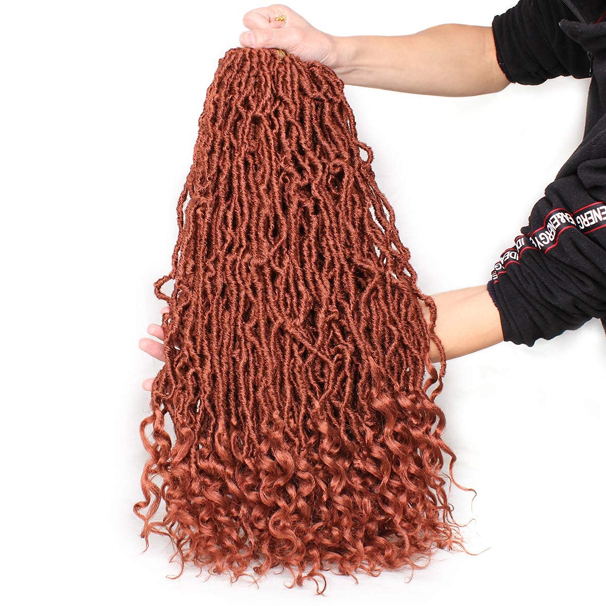 Leeven 7 Packs Faux Locs With Curly Ends 18 Inch Pre-looped Goddess Locs Crochet Hair 84 Strands Natural Black Crochet Bohemian Soft Locs Braiding Hair Extensions With Curls for Women 1B