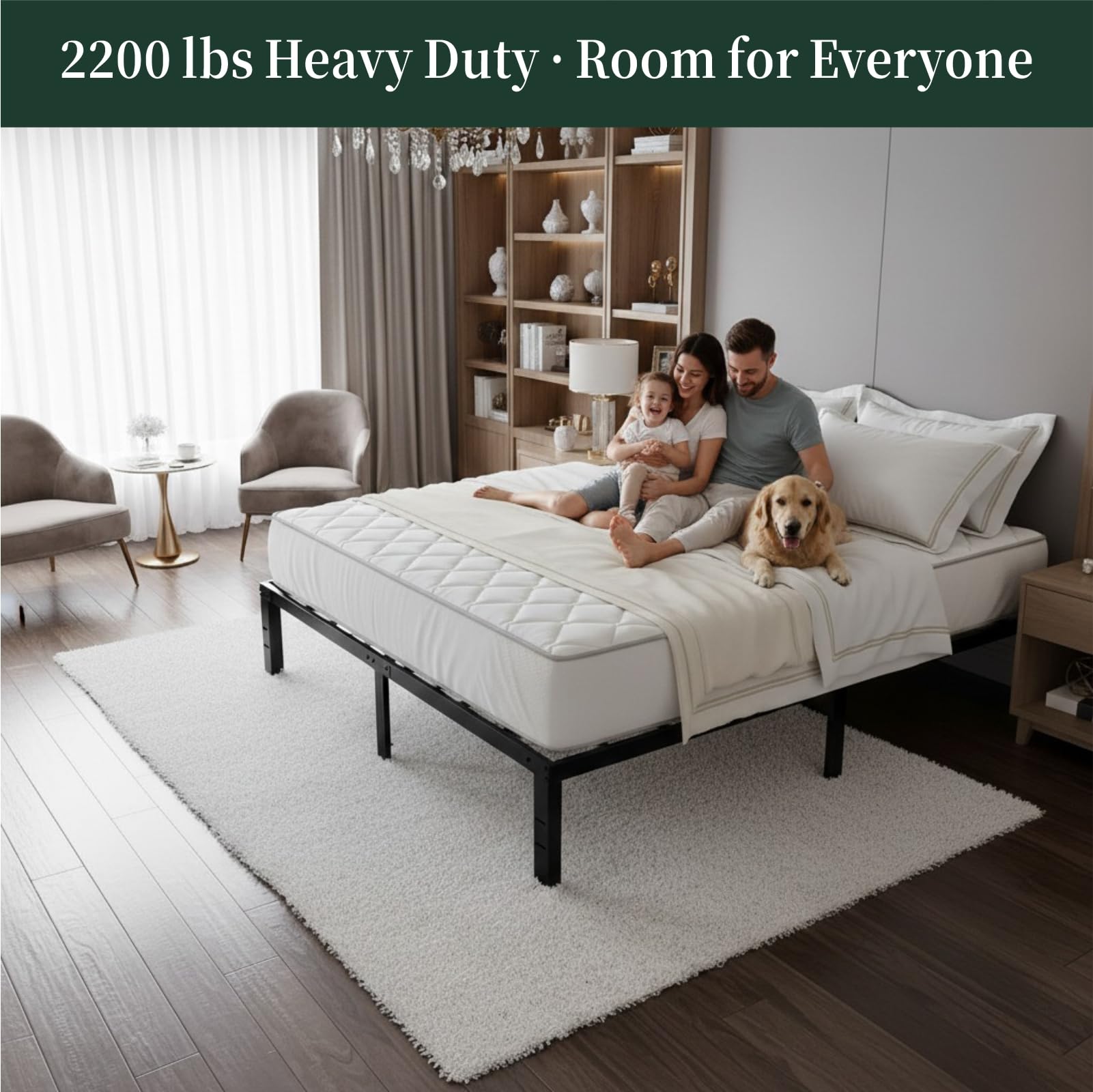 Queen Size Bed Frame, 14 Inch Metal Platform Bed Frames with Heavy Duty Steel Slat Support, No Box Spring Needed, Easy Assembly, Under Bed Storage