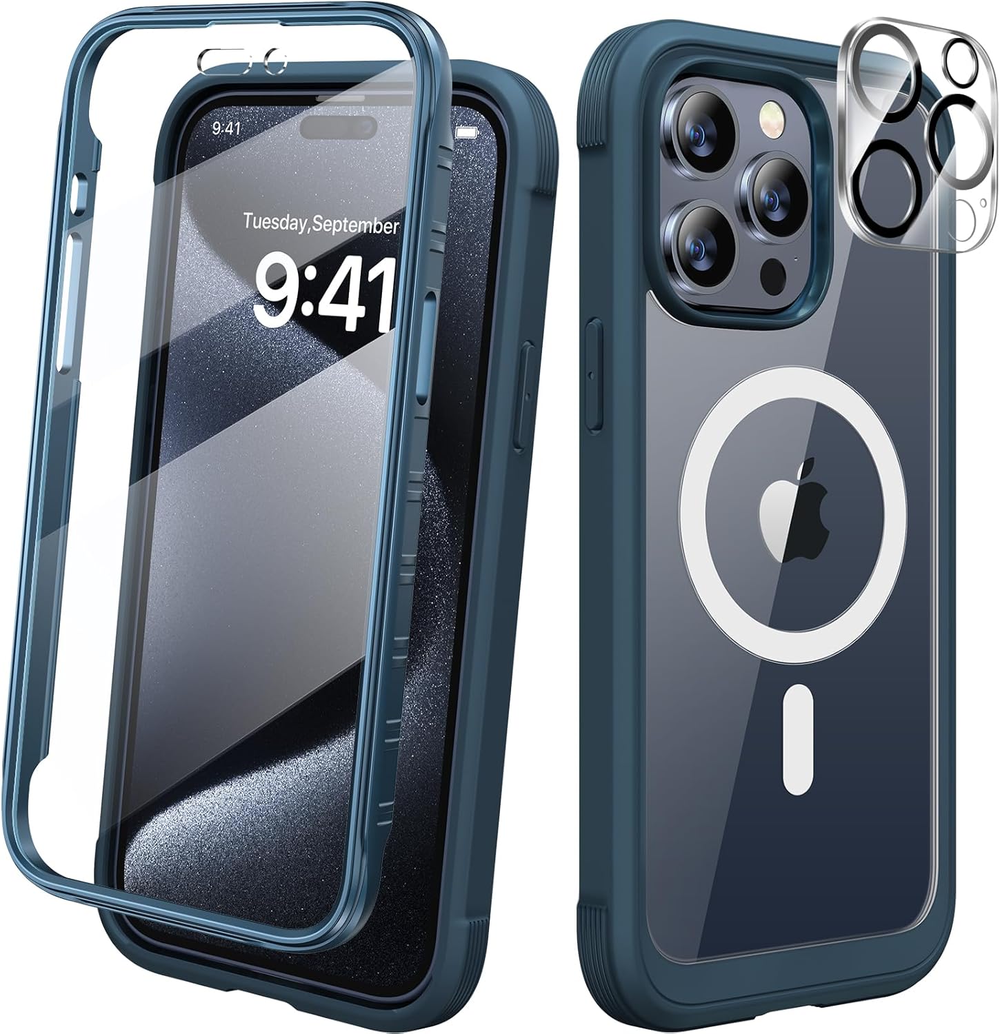 Diaclara Designed for iPhone 15 Case, Full Body Rugged Case with Built-in Touch Sensitive Anti-Scratch Screen Protector, with Camera Lens Protector for iPhone 15 6.1" (Wave Blue)
