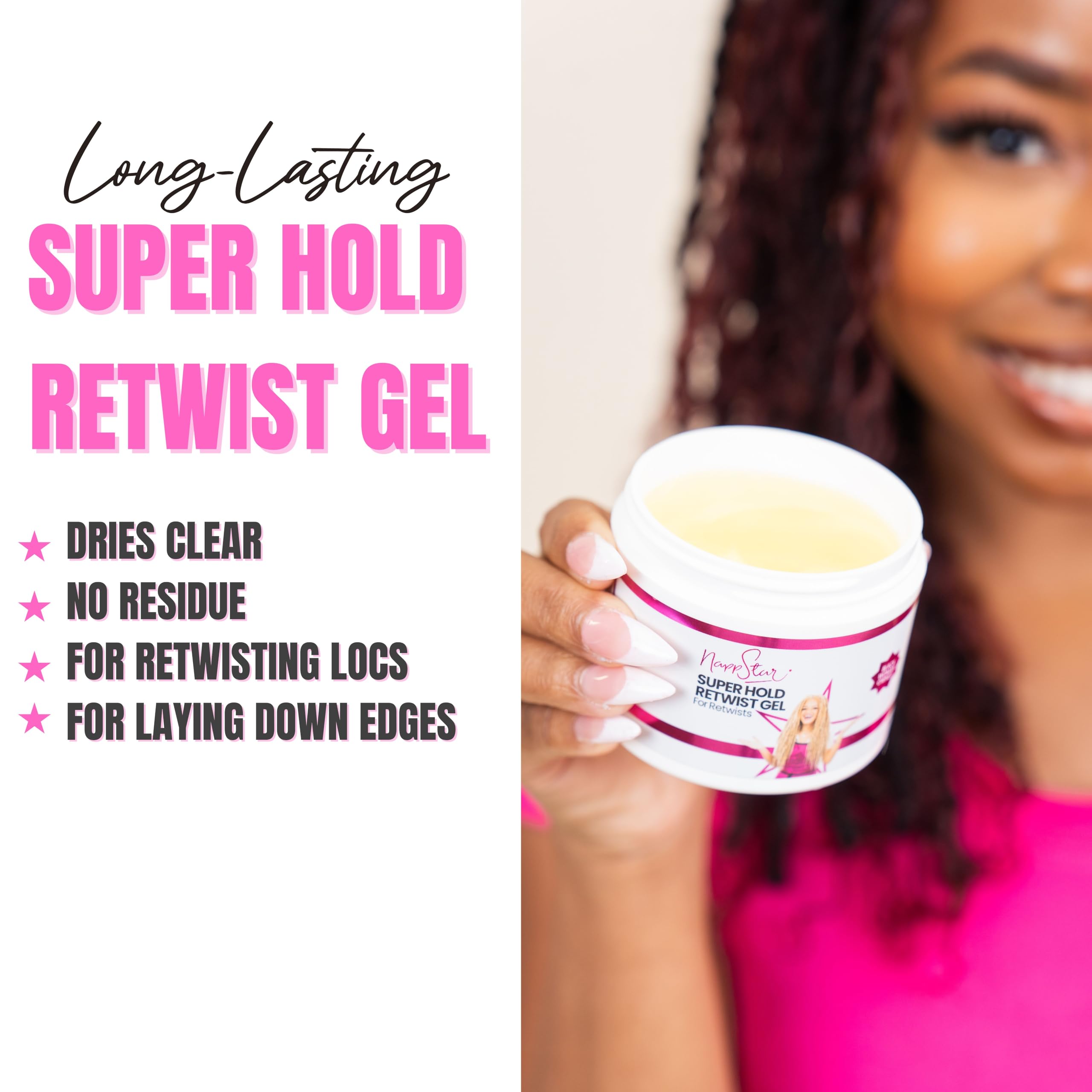 NappStar Super Hold Retwist Gel, Strong Hold for Locs and Edges, Non-Flaking, 4 Fl Oz