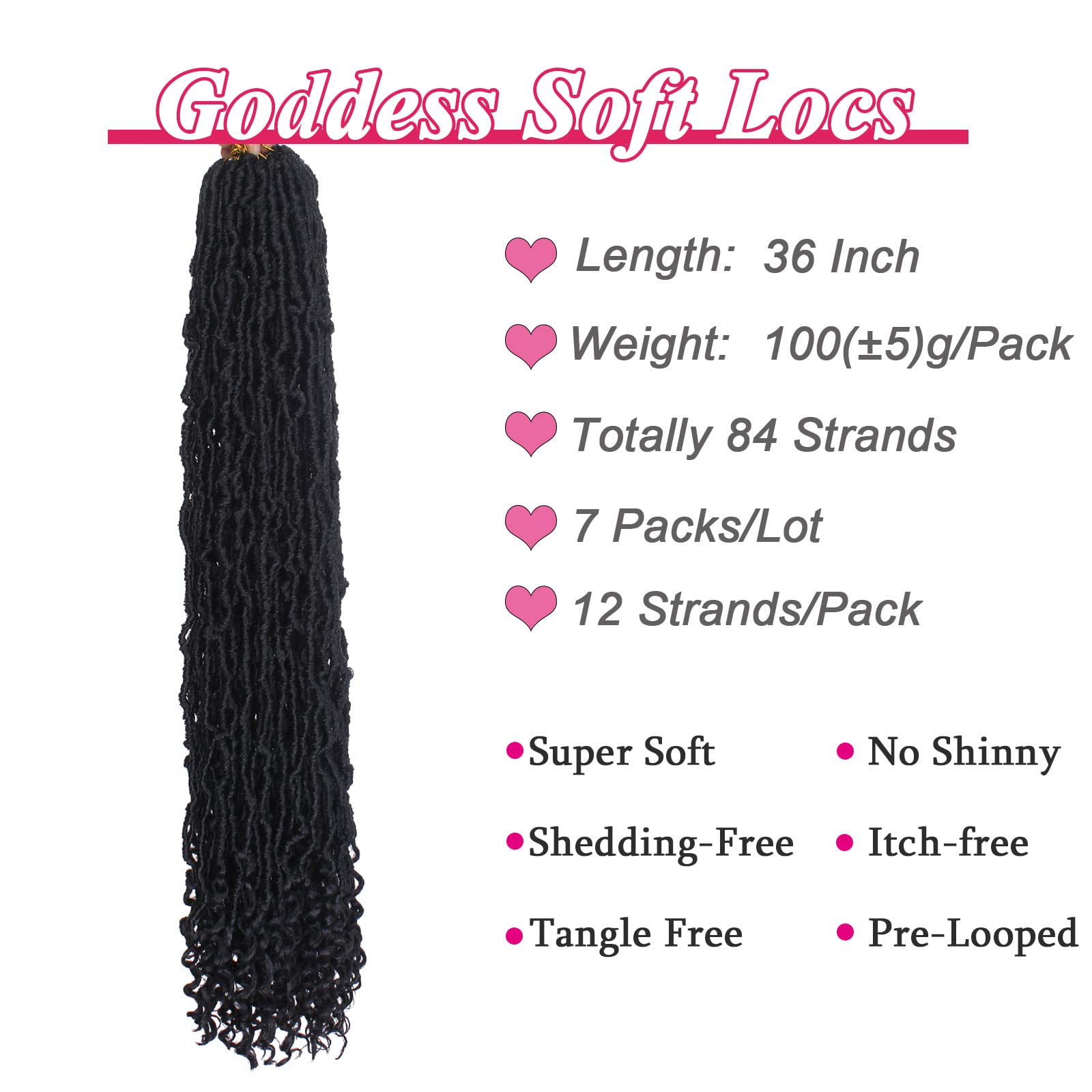 Leeven 7 Packs Faux Locs With Curly Ends 18 Inch Pre-looped Goddess Locs Crochet Hair 84 Strands Natural Black Crochet Bohemian Soft Locs Braiding Hair Extensions With Curls for Women 1B