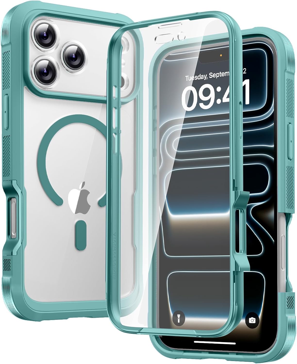 Diaclara Designed for iPhone 15 Case, Full Body Rugged Case with Built-in Touch Sensitive Anti-Scratch Screen Protector, with Camera Lens Protector for iPhone 15 6.1" (Wave Blue)