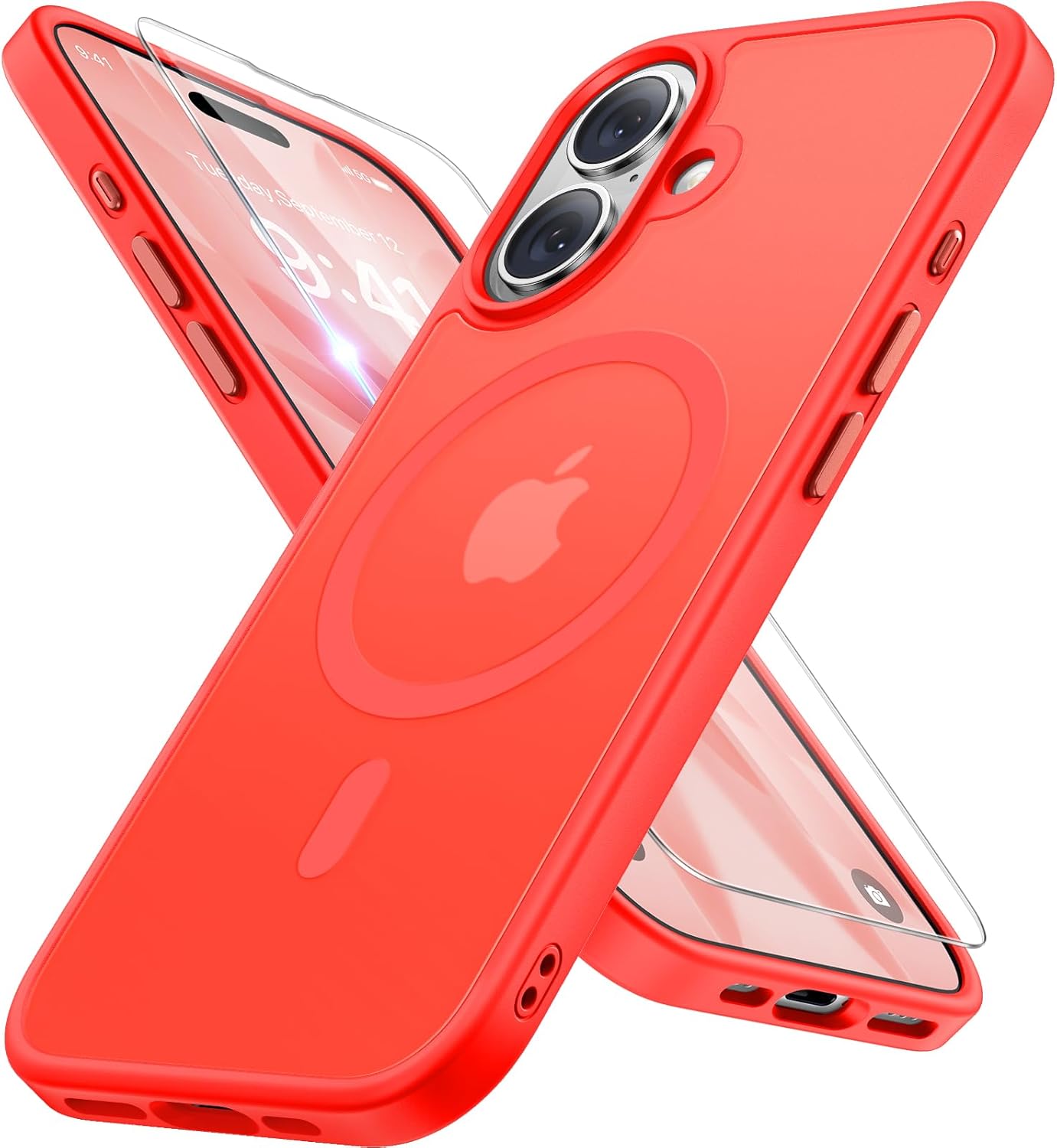 iPhone 16e 17e MagSafe case in bright red color, showcasing its sleek design and compatibility with Apple devices.
