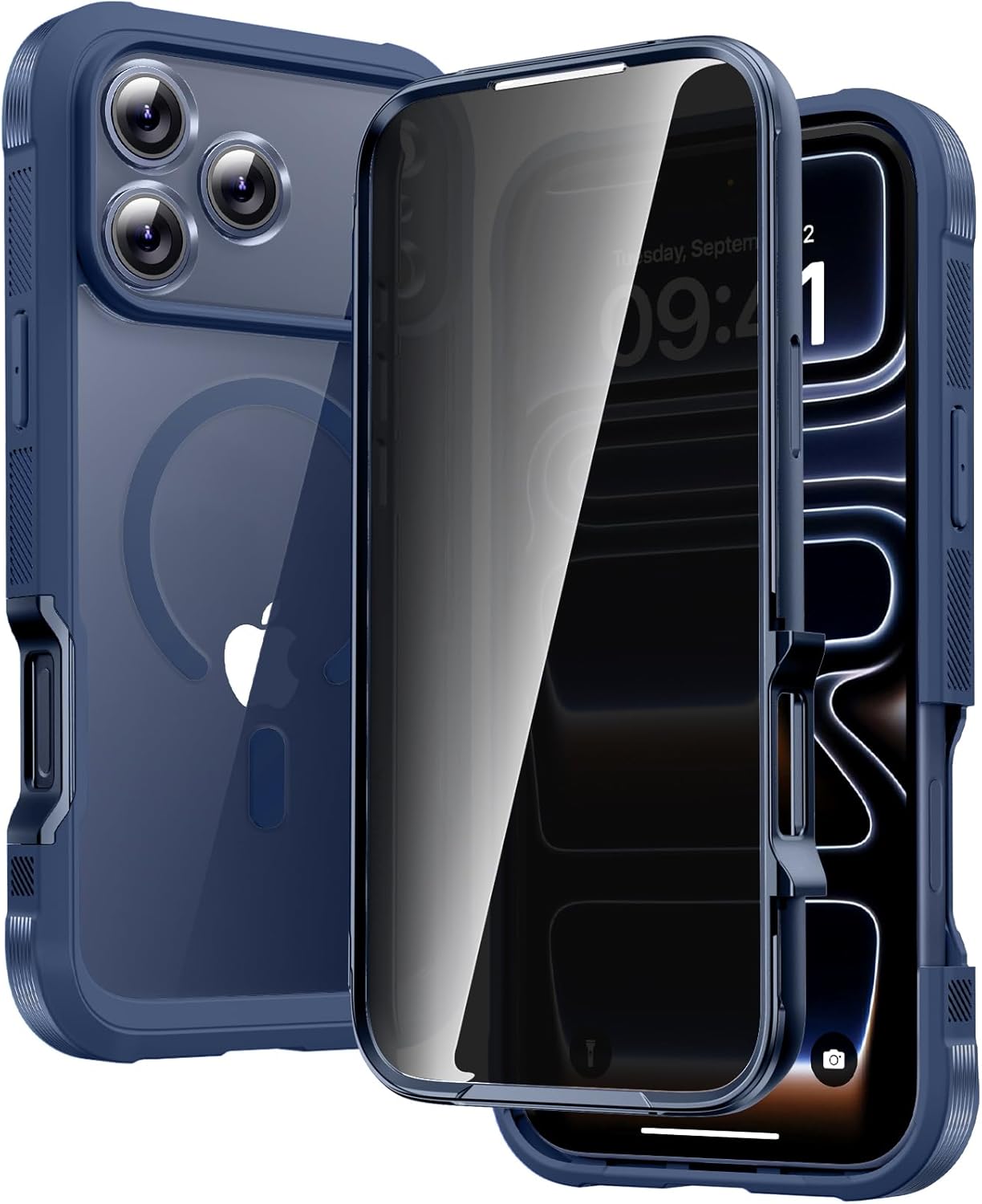 Diaclara Designed for iPhone 15 Case, Full Body Rugged Case with Built-in Touch Sensitive Anti-Scratch Screen Protector, with Camera Lens Protector for iPhone 15 6.1" (Wave Blue)