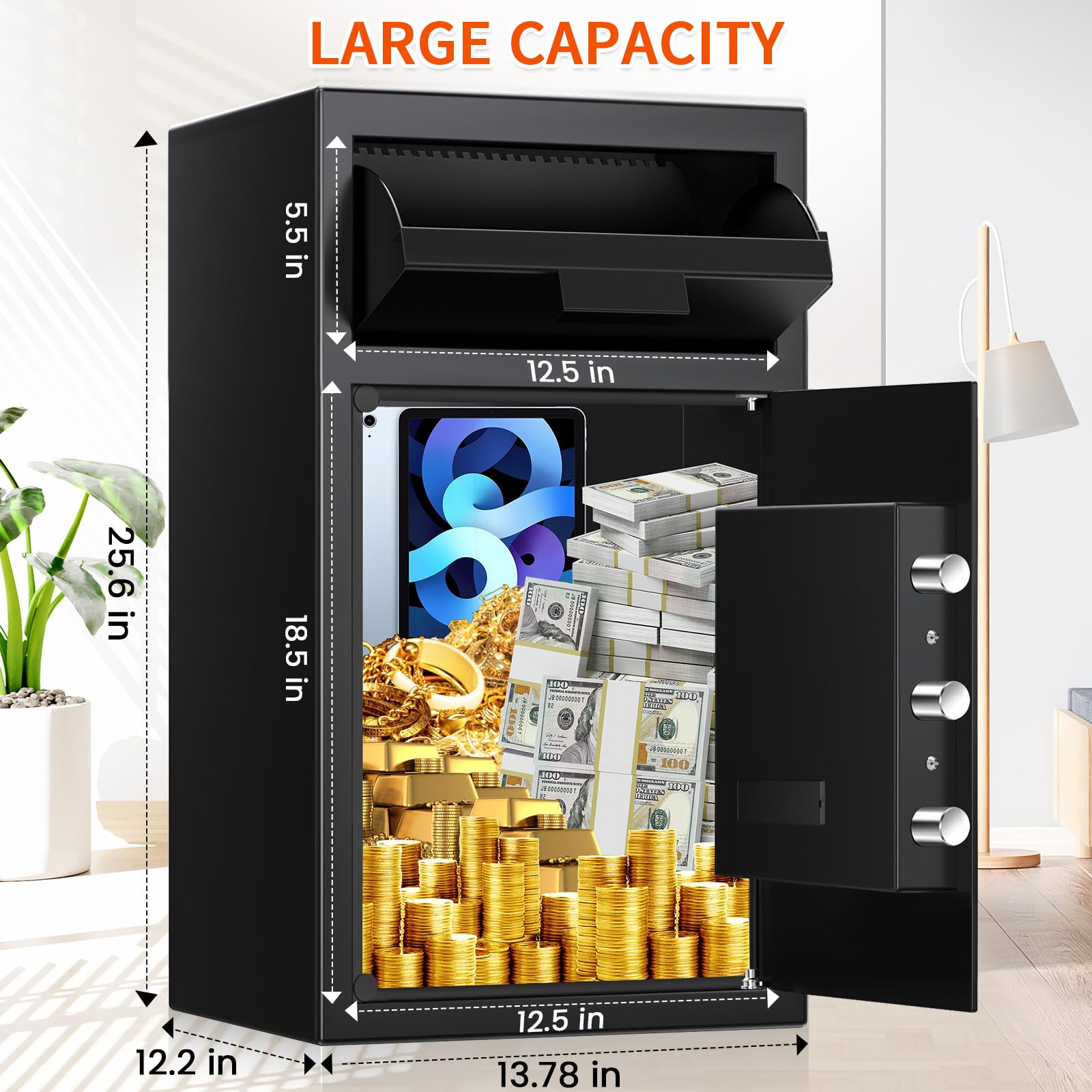 5.8 CU FT Extra Large Drop Safe for Business, Anti-Theft Money Drop Slot Safes with Digital Keypad and Spare Keys, Heavy Duty Depository Safe for Home Office Retail Store Business Mail Church