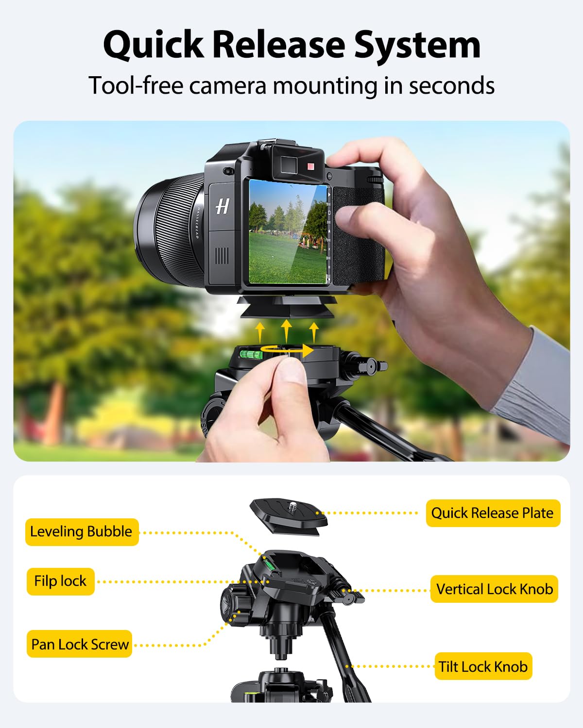 UBeesize 74" Camera Tripod with Phone Holder and Remote, Heavy Duty Tripod Stand with Portable Bag for Phone and Camera, Compatible with DSLR Cameras, Cell Phones, Spotting Scopes and Binoculars