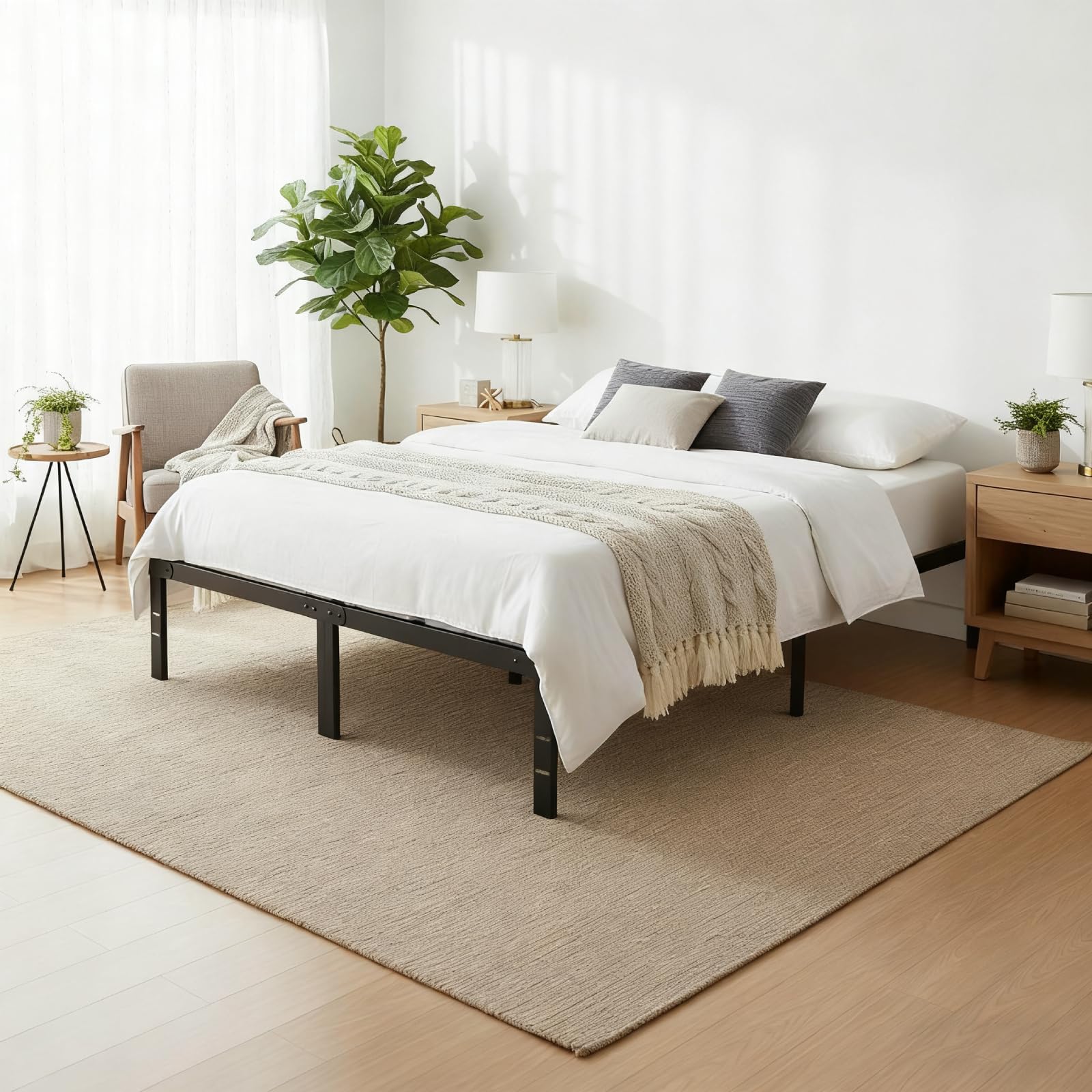 Queen Size Bed Frame, 14 Inch Metal Platform Bed Frames with Heavy Duty Steel Slat Support, No Box Spring Needed, Easy Assembly, Under Bed Storage