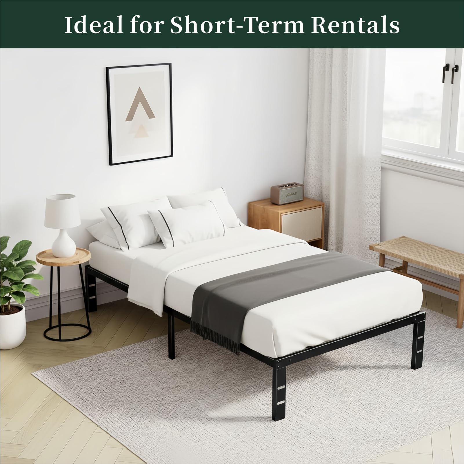 Queen Size Bed Frame, 14 Inch Metal Platform Bed Frames with Heavy Duty Steel Slat Support, No Box Spring Needed, Easy Assembly, Under Bed Storage