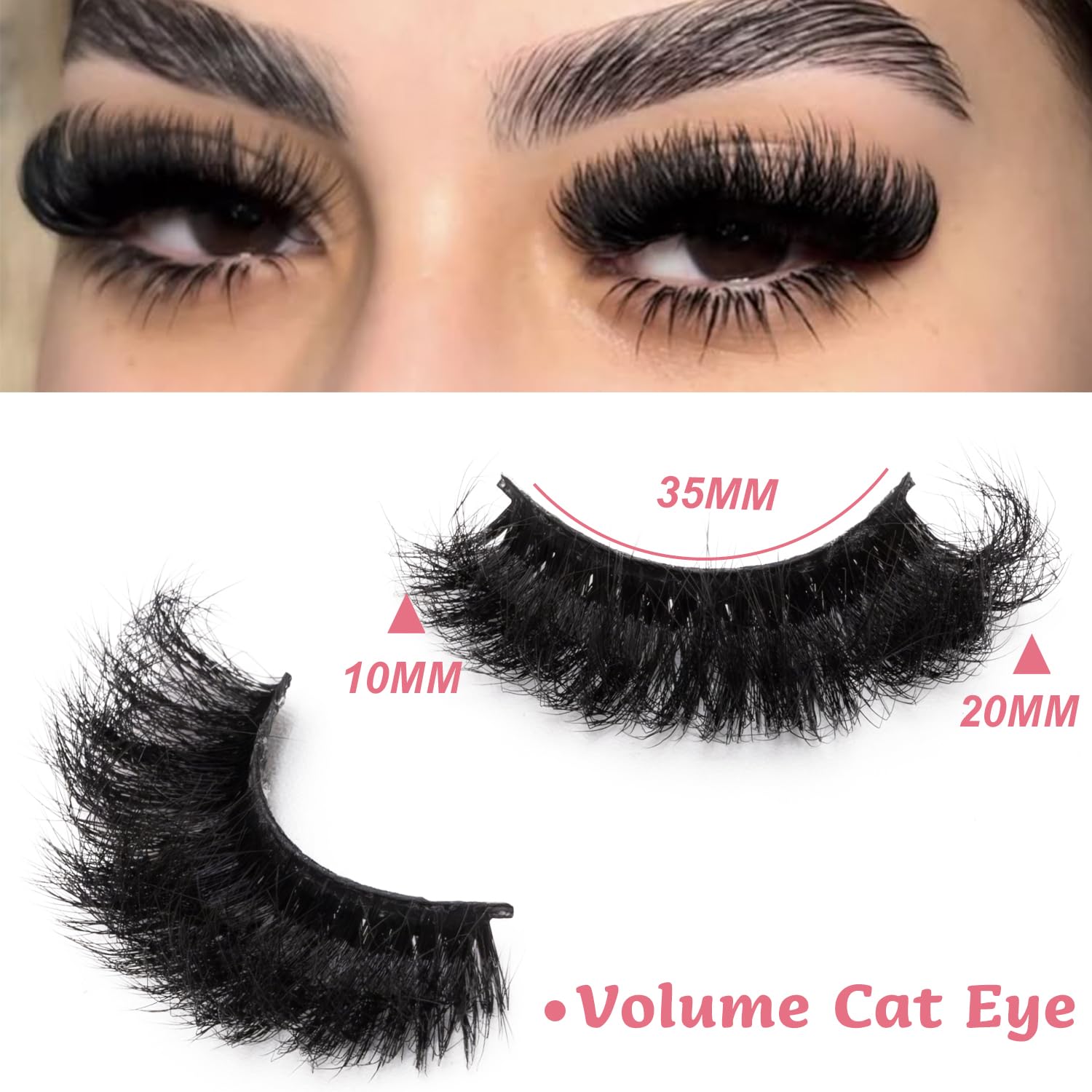 Mink Lashes Fluffy 20mm Volume False Eyelashes 8D Cat Eye Strip Lashes D Curl 14 Pairs Dramatic Soft Eyelash 25mm Big Long Lash Strips Lashes Pack That Look Like Extensions Faux Mink Lashes