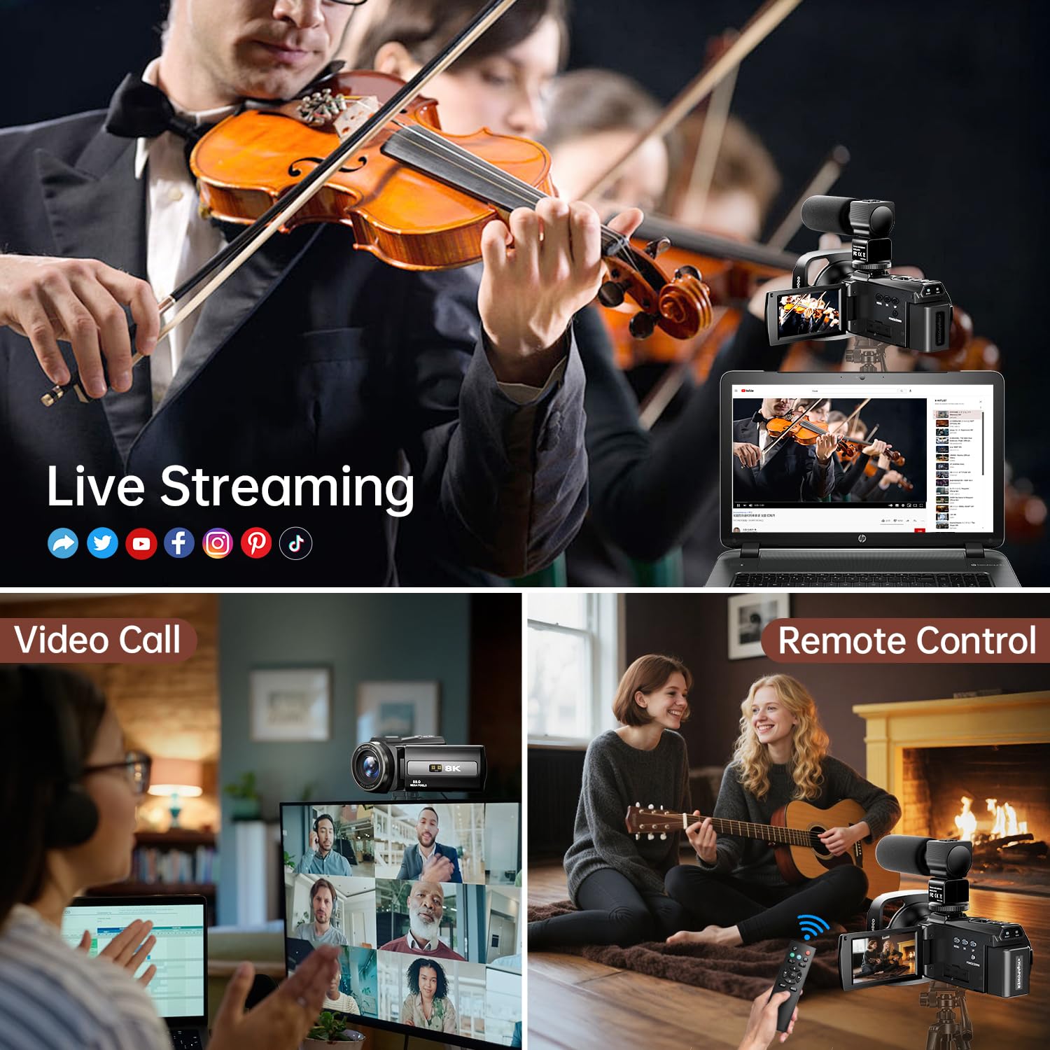8K Video Camera Camcorder 88MP UHD WiFi Vlogging Cameras for YouTube 18X Digital Zoom IR Night Vision 3.0&