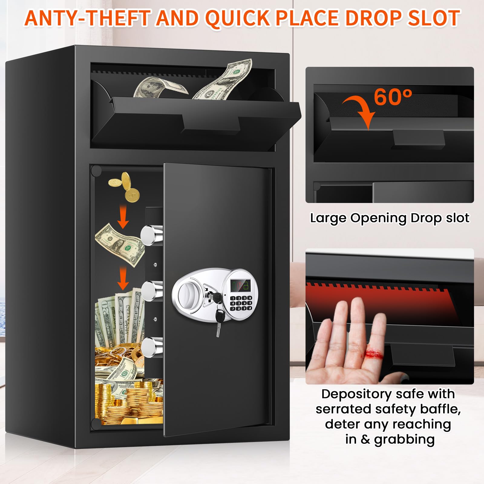 5.8 CU FT Extra Large Drop Safe for Business, Anti-Theft Money Drop Slot Safes with Digital Keypad and Spare Keys, Heavy Duty Depository Safe for Home Office Retail Store Business Mail Church