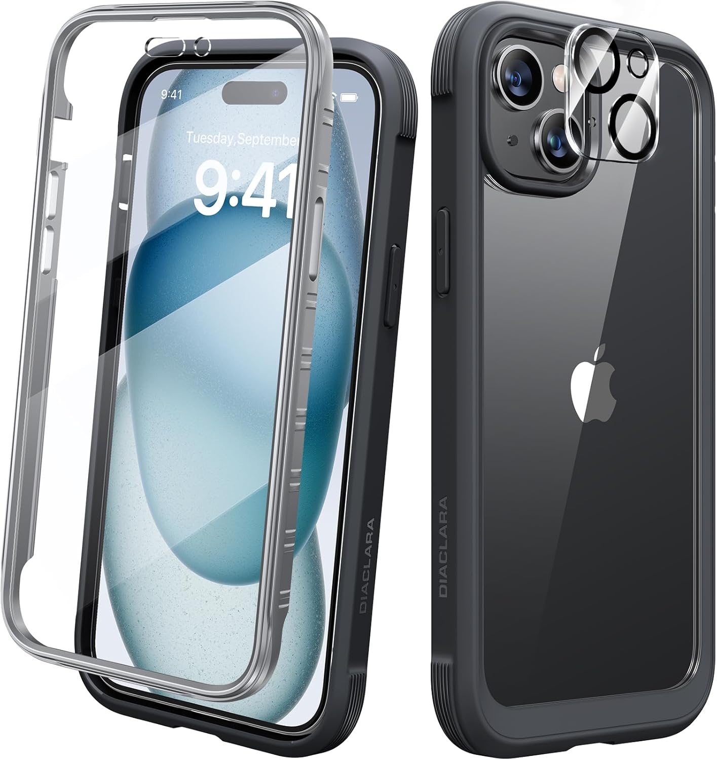 Diaclara Designed for iPhone 15 Case, Full Body Rugged Case with Built-in Touch Sensitive Anti-Scratch Screen Protector, with Camera Lens Protector for iPhone 15 6.1" (Wave Blue)