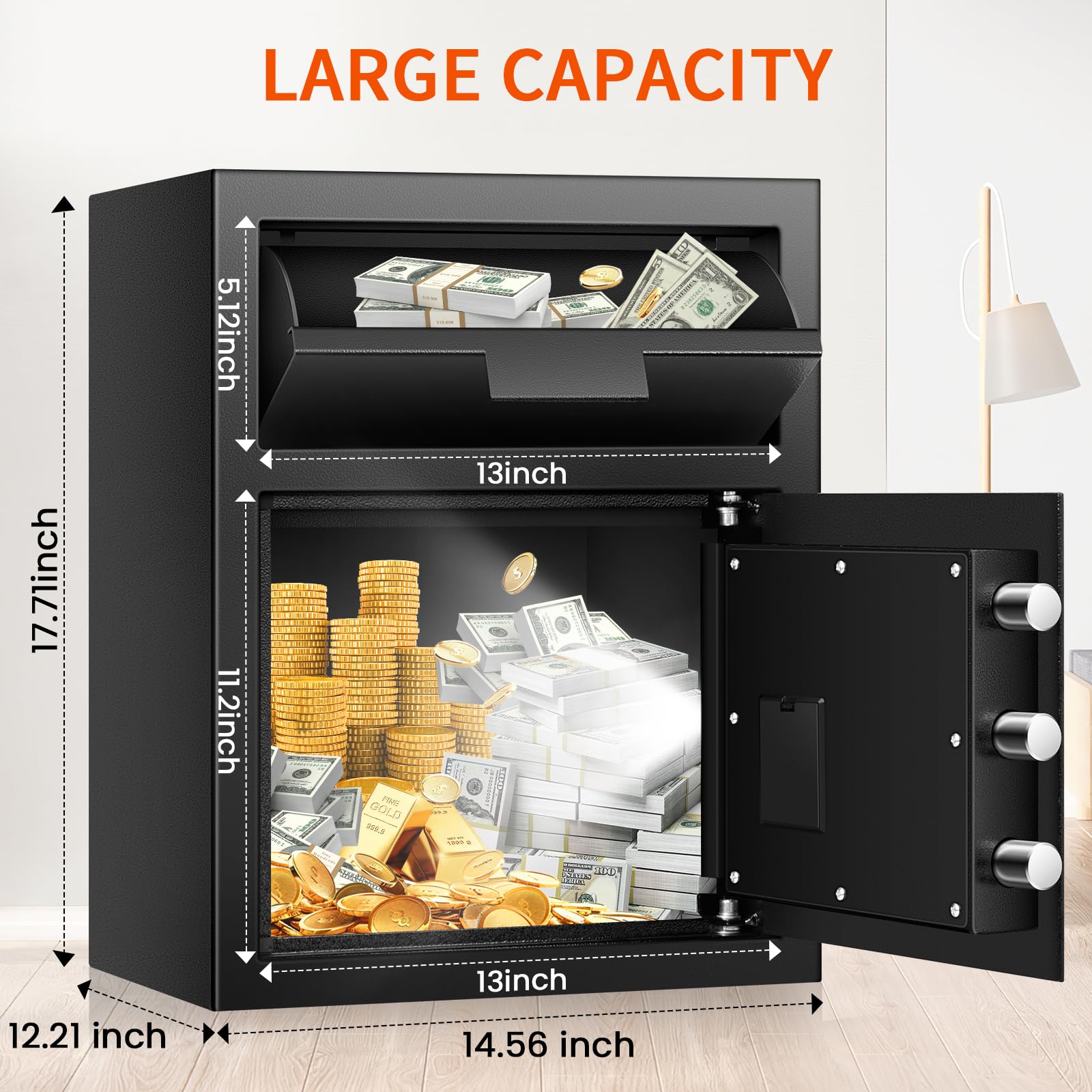 5.8 CU FT Extra Large Drop Safe for Business, Anti-Theft Money Drop Slot Safes with Digital Keypad and Spare Keys, Heavy Duty Depository Safe for Home Office Retail Store Business Mail Church