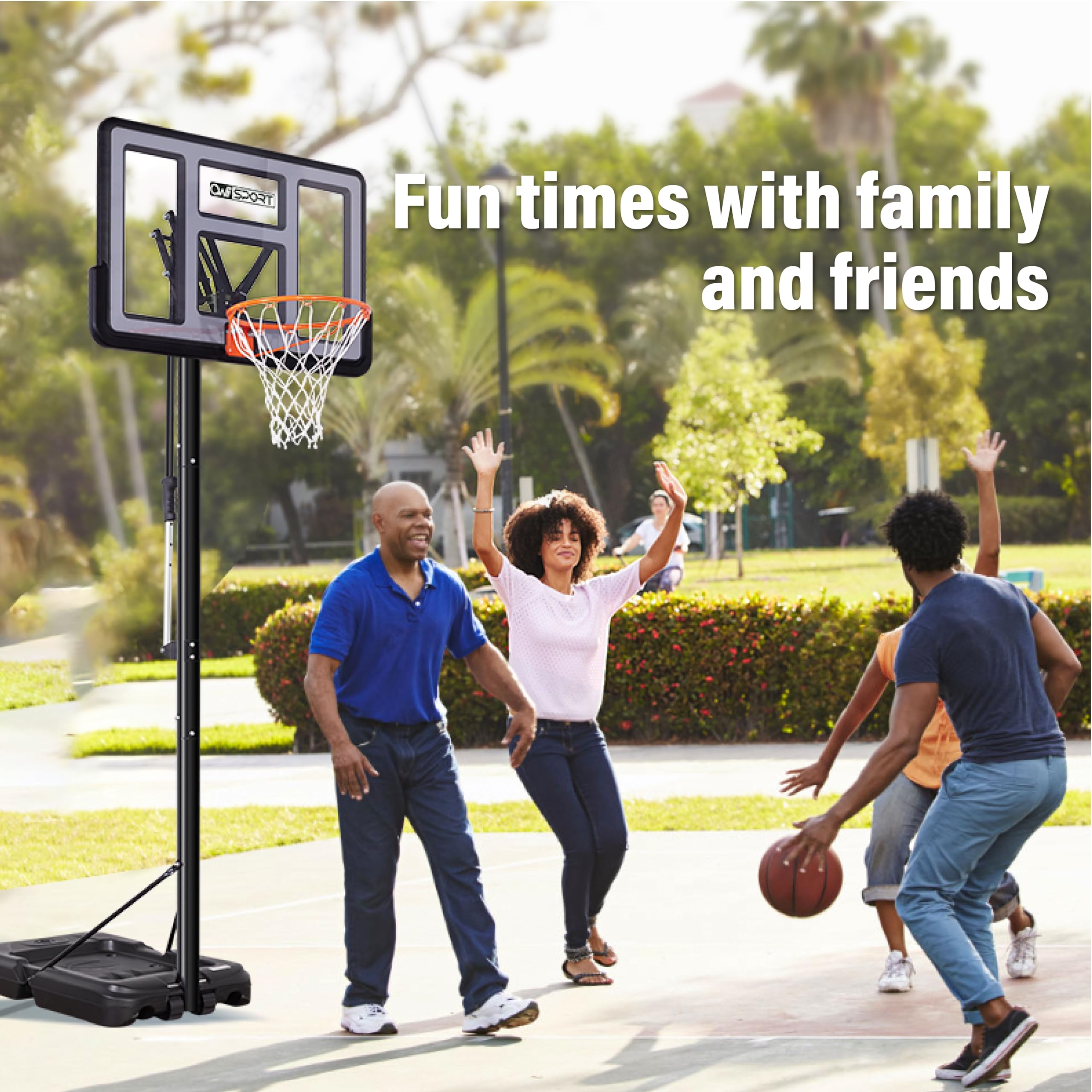 Basketball Hoop Outdoor Protable 44/48 Inch Impact Backboard, 4.8-10FT Height Adjustable Basketball Hoop Goal System with Wheels for Adults