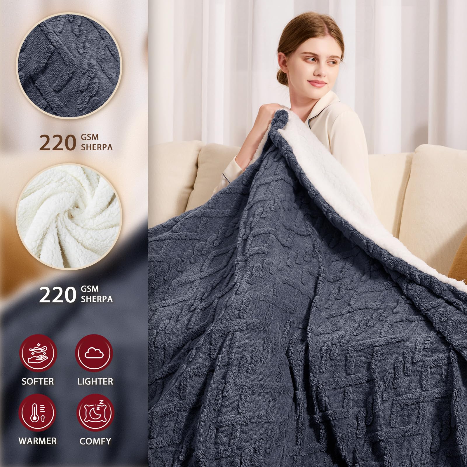 Heated Blanket Full Size - Premium Soft Heating Electric Blanket, Fast Heating with 10 Heating Settings, 5 Time Settings, Machine Washable - Perfect for Winter & Cold Nights (72"x84", Grey)
