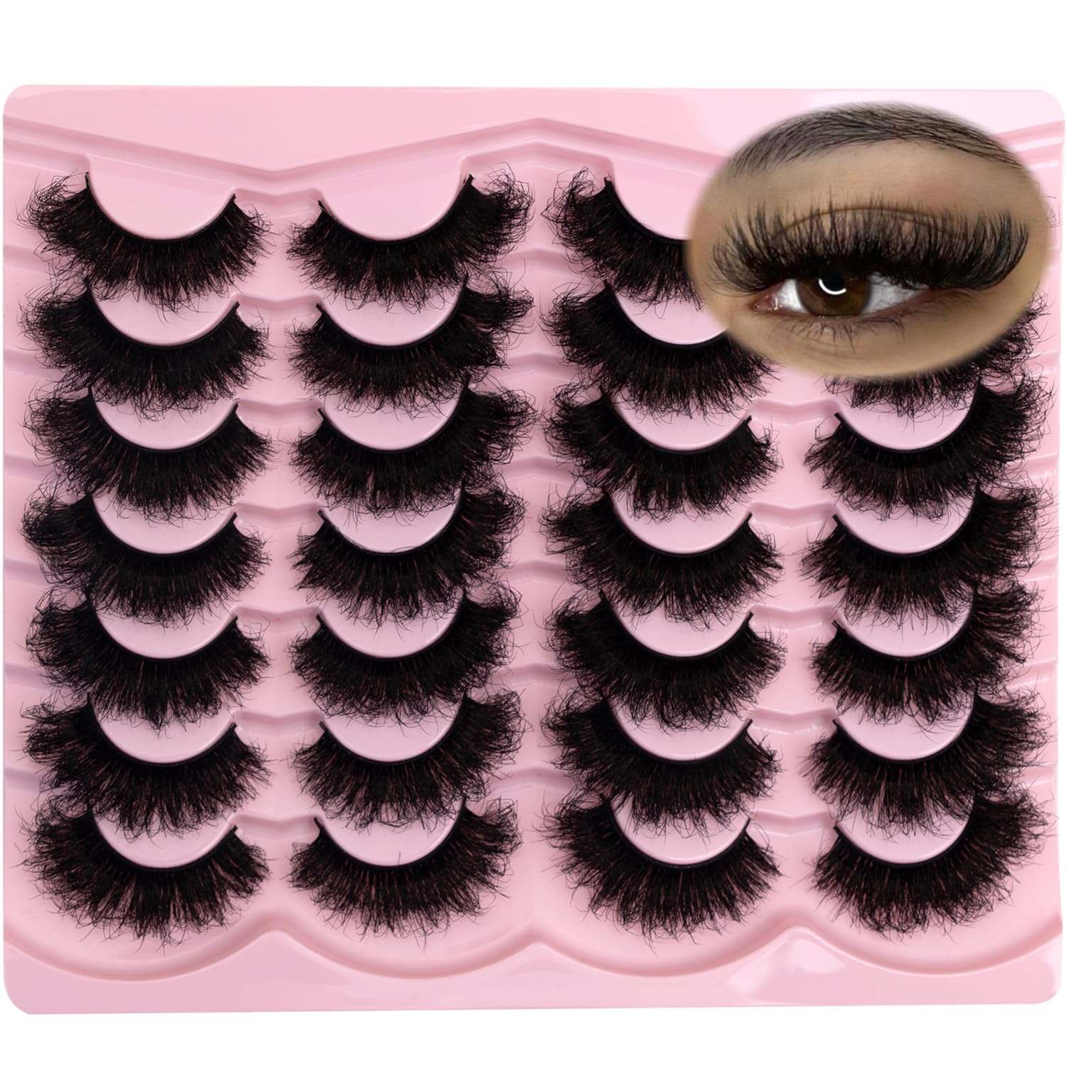 Mink Lashes Fluffy 20mm Volume False Eyelashes 8D Cat Eye Strip Lashes D Curl 14 Pairs Dramatic Soft Eyelash 25mm Big Long Lash Strips Lashes Pack That Look Like Extensions Faux Mink Lashes