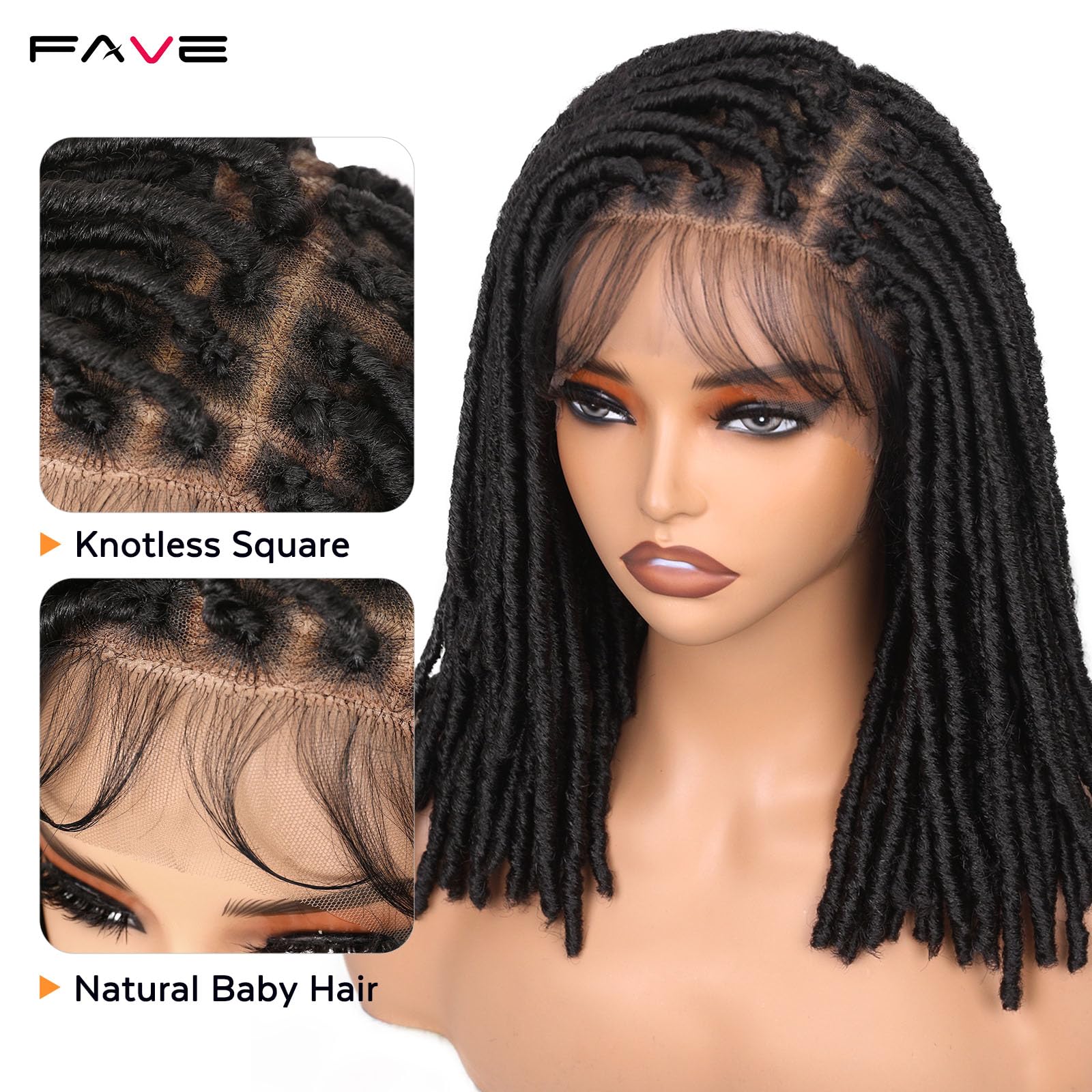 FAVE Soft Faux Locs Wig Synthetic Full Double Lace Dreadlock Wig Ombre Brown Braided Wigs for Black Women Dreads Wig for Women Natural Looking Part Free(Natural Color,280g)