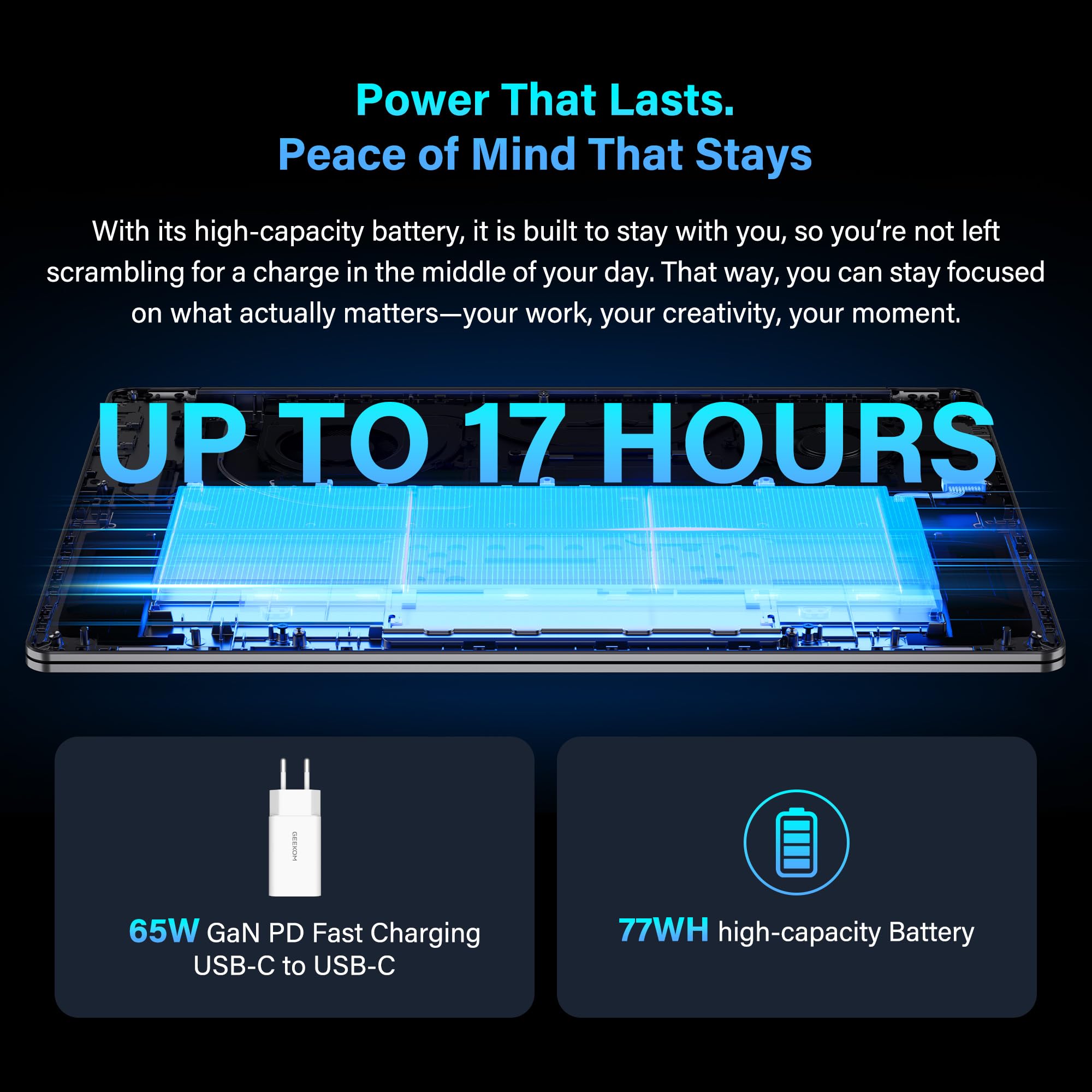 GEEKOM GeekBook X16 Pro 2.8 lbs Laptop, 16" IPS 2.5K 16:10 Laptop Computer, Ultra 9 185H, 32GB LPDDR5x 7500MHz RAM 2TB SSD, Up to 17 Hour, USB4, Fingerprint, Dual Fan, Copilot, Windows 11 Pro
