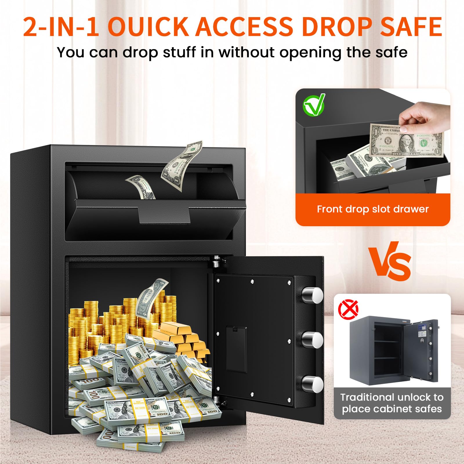 5.8 CU FT Extra Large Drop Safe for Business, Anti-Theft Money Drop Slot Safes with Digital Keypad and Spare Keys, Heavy Duty Depository Safe for Home Office Retail Store Business Mail Church
