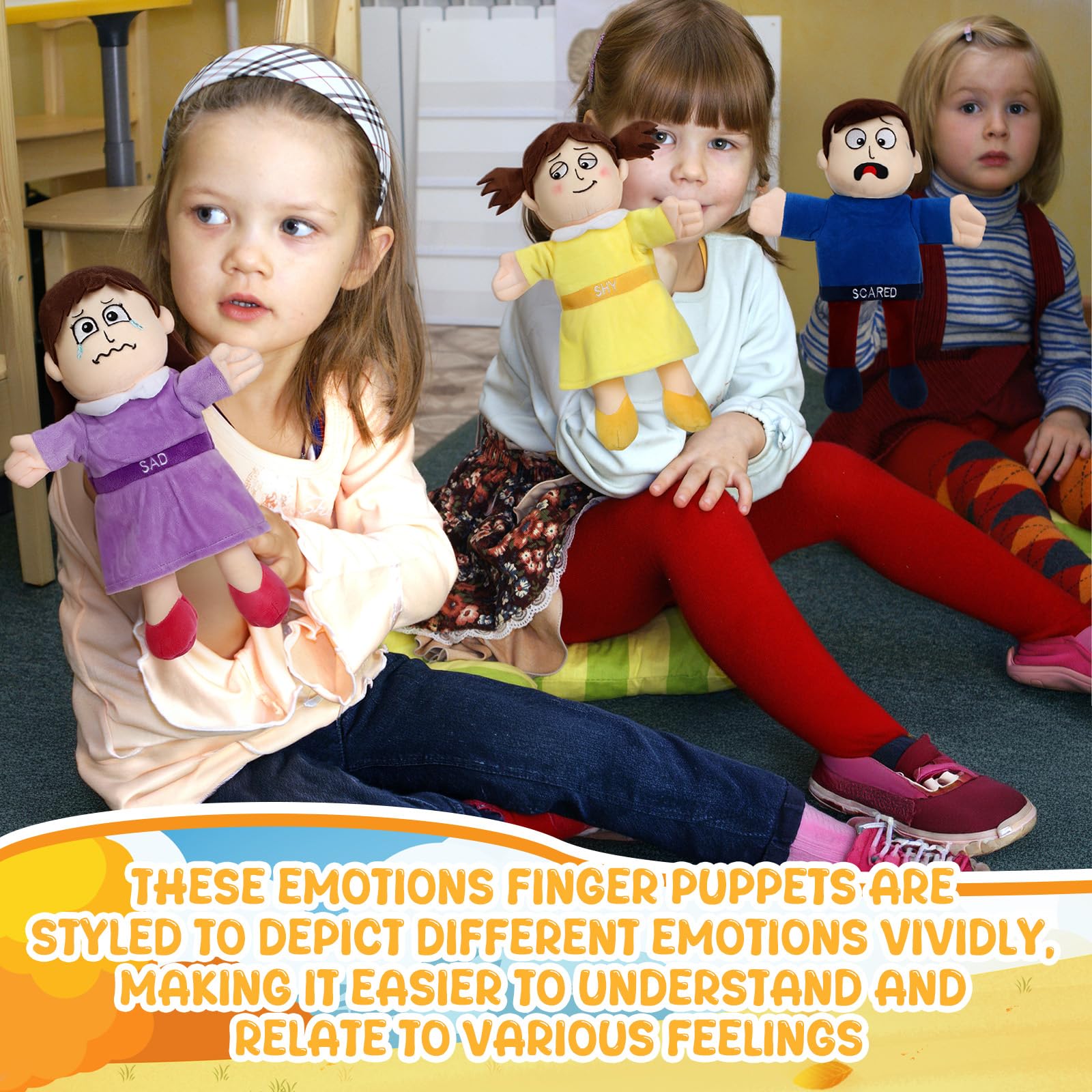 Lenwen 6 Pcs Family Hand Puppet Set Family Members Puppets with Movable Mouth Soft Plush for Boys and Girls Teens Kids Storytelling Play School Teaching Preschool (African American)