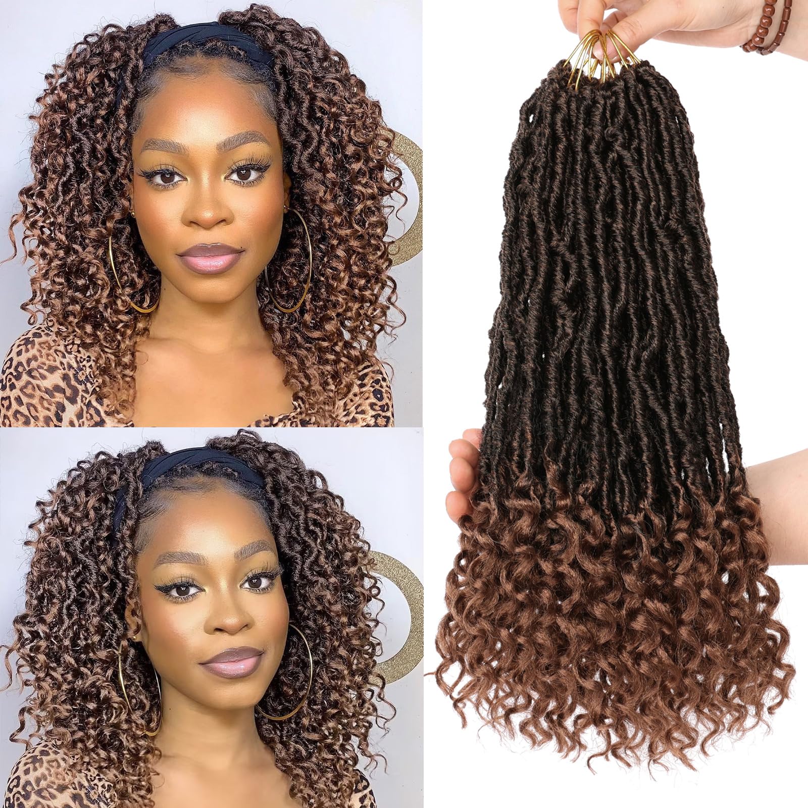 Leeven 7 Packs Faux Locs With Curly Ends 18 Inch Pre-looped Goddess Locs Crochet Hair 84 Strands Natural Black Crochet Bohemian Soft Locs Braiding Hair Extensions With Curls for Women 1B