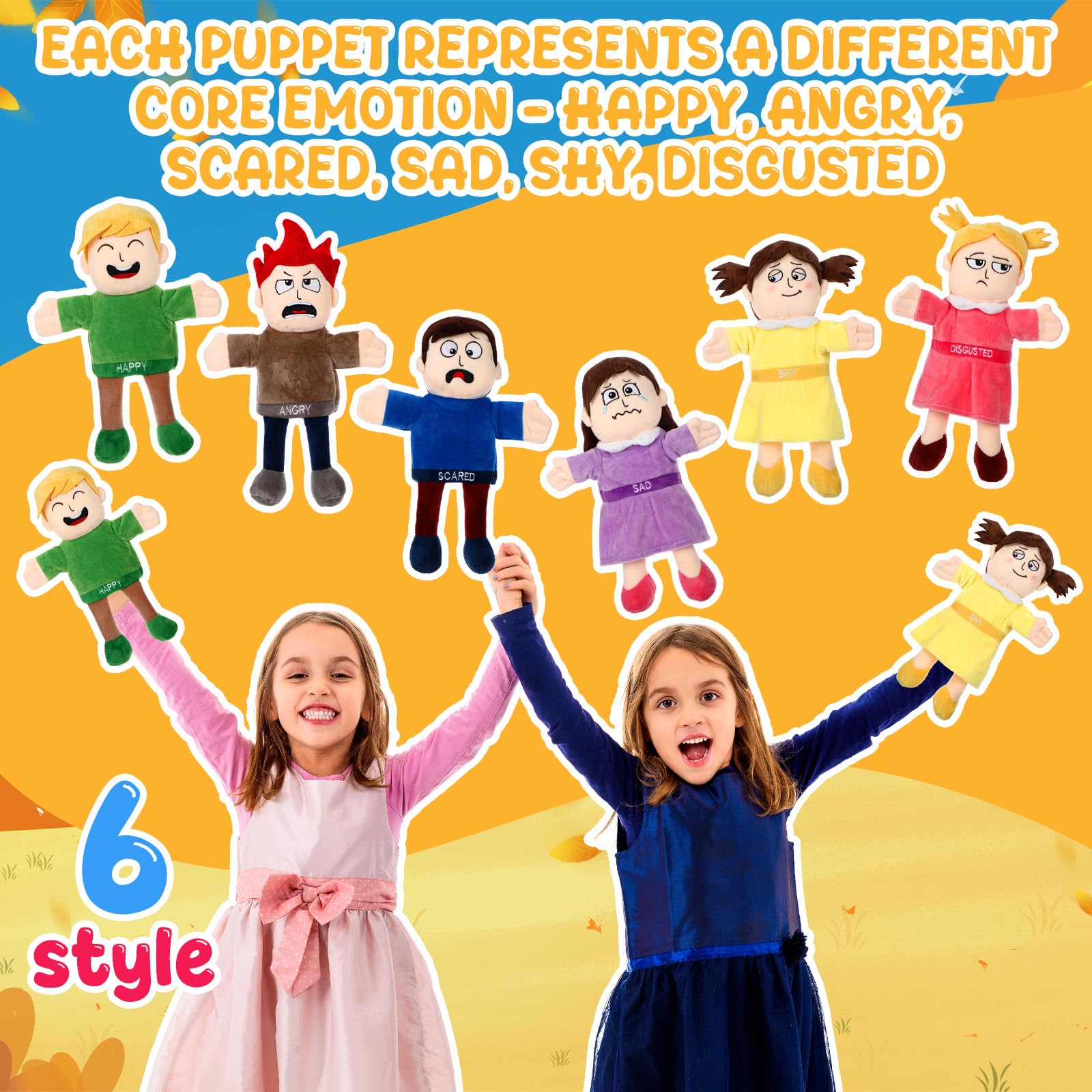 Lenwen 6 Pcs Family Hand Puppet Set Family Members Puppets with Movable Mouth Soft Plush for Boys and Girls Teens Kids Storytelling Play School Teaching Preschool (African American)