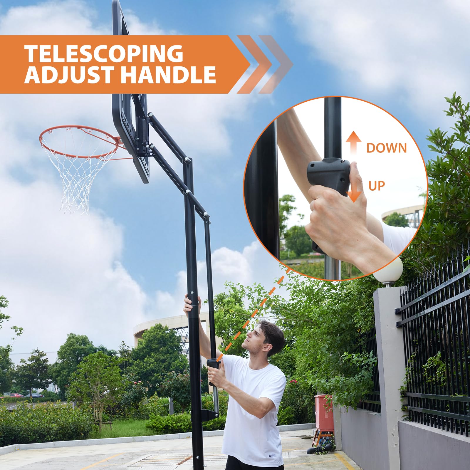 Basketball Hoop Outdoor Protable 44/48 Inch Impact Backboard, 4.8-10FT Height Adjustable Basketball Hoop Goal System with Wheels for Adults