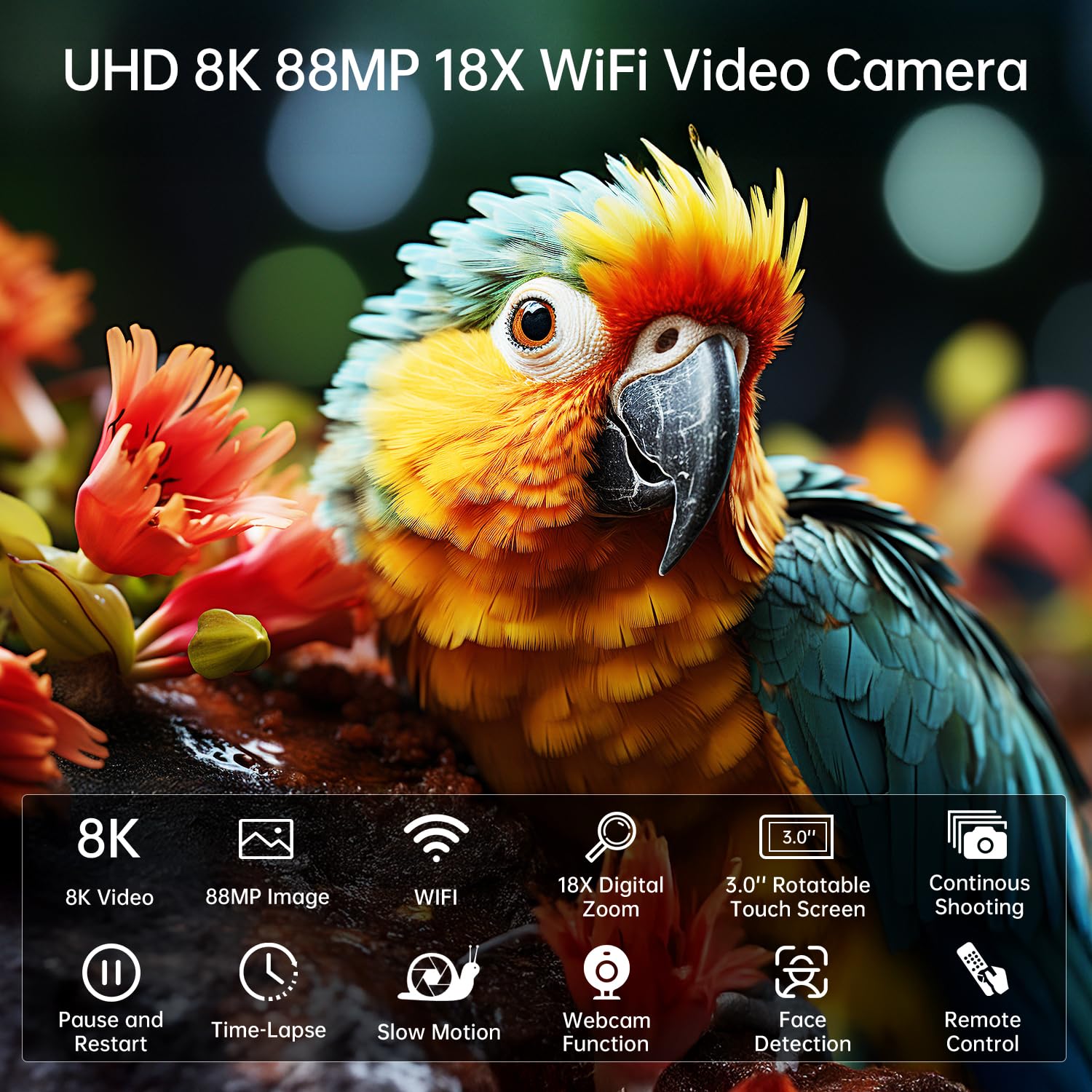 8K Video Camera Camcorder 88MP UHD WiFi Vlogging Cameras for YouTube 18X Digital Zoom IR Night Vision 3.0&