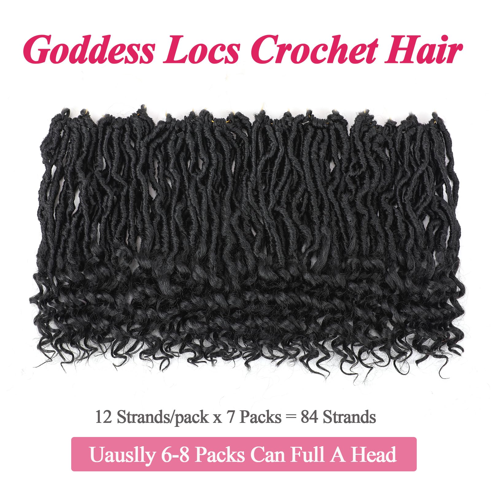 Leeven 7 Packs Faux Locs With Curly Ends 18 Inch Pre-looped Goddess Locs Crochet Hair 84 Strands Natural Black Crochet Bohemian Soft Locs Braiding Hair Extensions With Curls for Women 1B