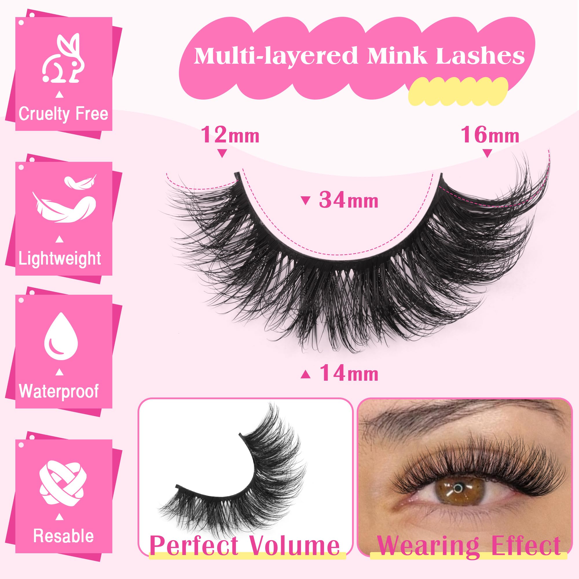14 Pairs Wispy Mink Lashes False Eye Lashes Natural Look 5D Volume 16mm Fake Eyelashes Pack by TNFVLONEINS