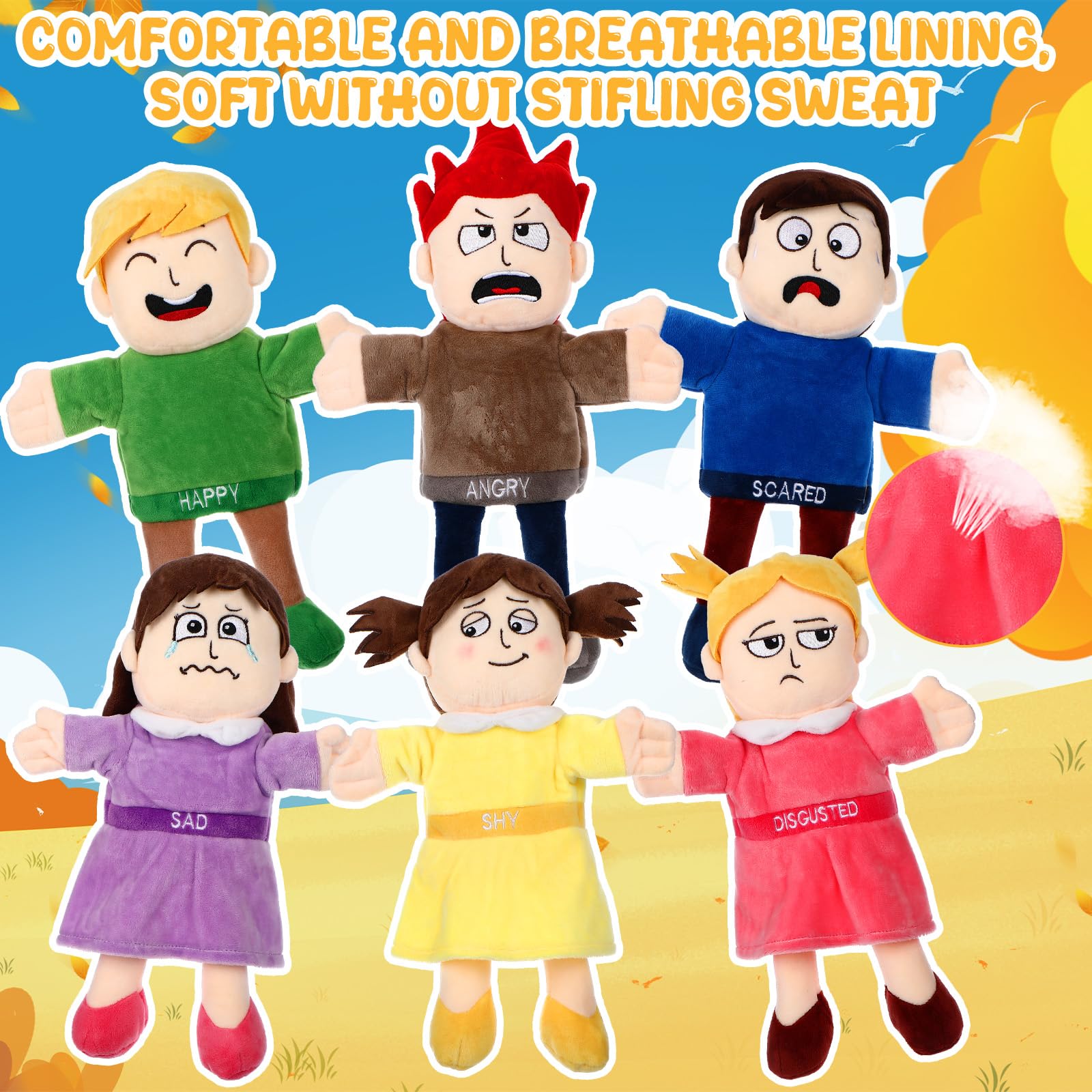 Lenwen 6 Pcs Family Hand Puppet Set Family Members Puppets with Movable Mouth Soft Plush for Boys and Girls Teens Kids Storytelling Play School Teaching Preschool (African American)