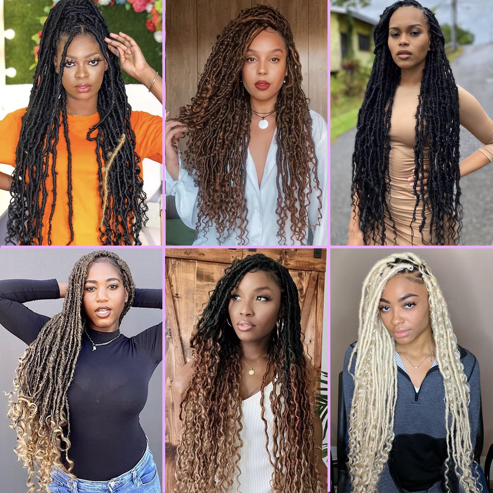 Leeven 7 Packs Faux Locs With Curly Ends 18 Inch Pre-looped Goddess Locs Crochet Hair 84 Strands Natural Black Crochet Bohemian Soft Locs Braiding Hair Extensions With Curls for Women 1B
