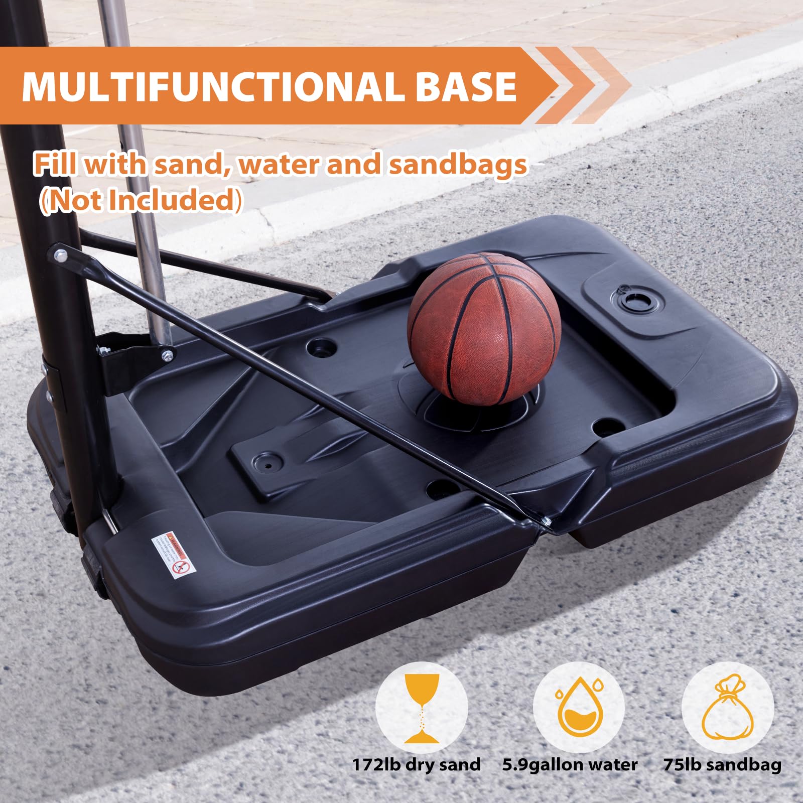 Basketball Hoop Outdoor Protable 44/48 Inch Impact Backboard, 4.8-10FT Height Adjustable Basketball Hoop Goal System with Wheels for Adults