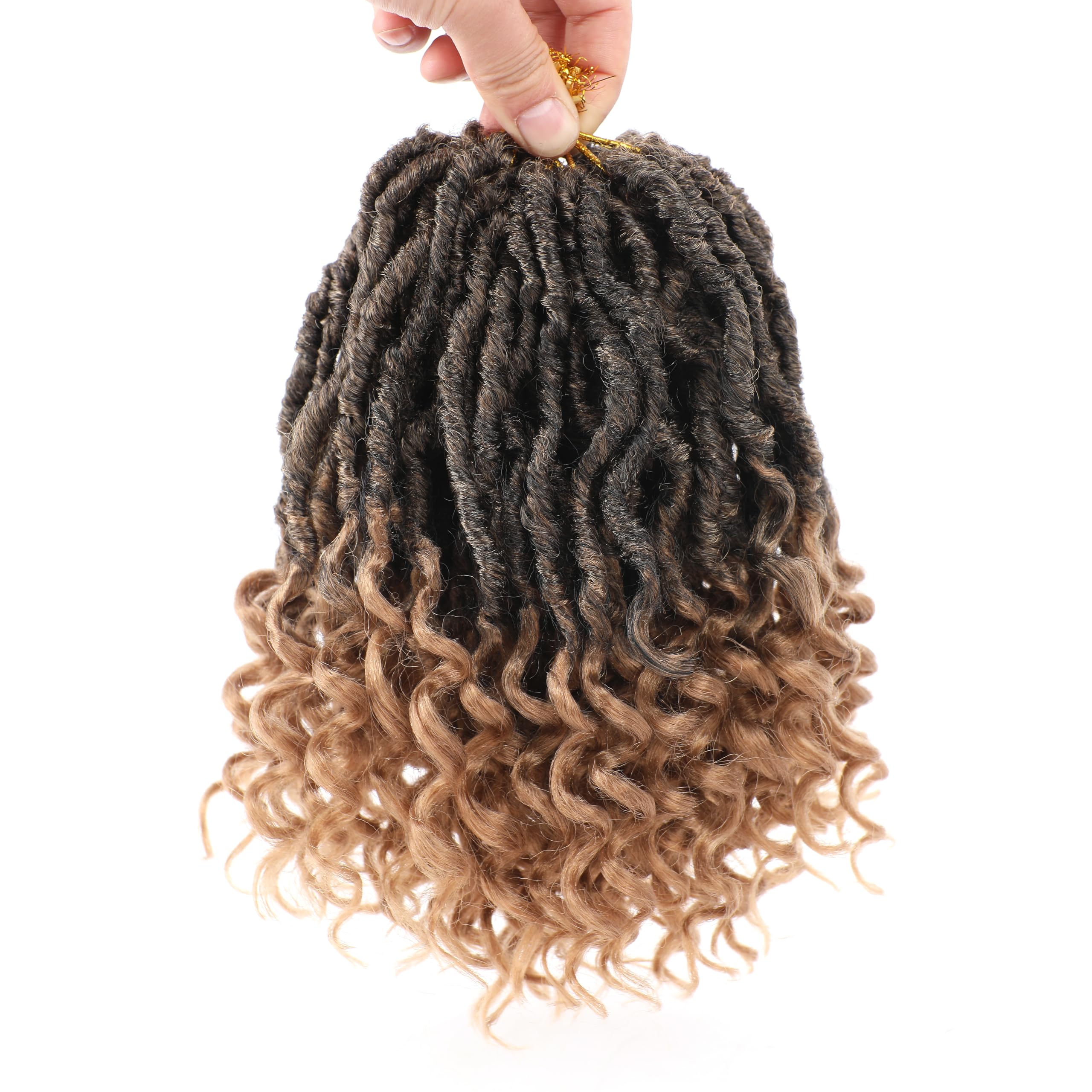 Leeven 7 Packs Faux Locs With Curly Ends 18 Inch Pre-looped Goddess Locs Crochet Hair 84 Strands Natural Black Crochet Bohemian Soft Locs Braiding Hair Extensions With Curls for Women 1B