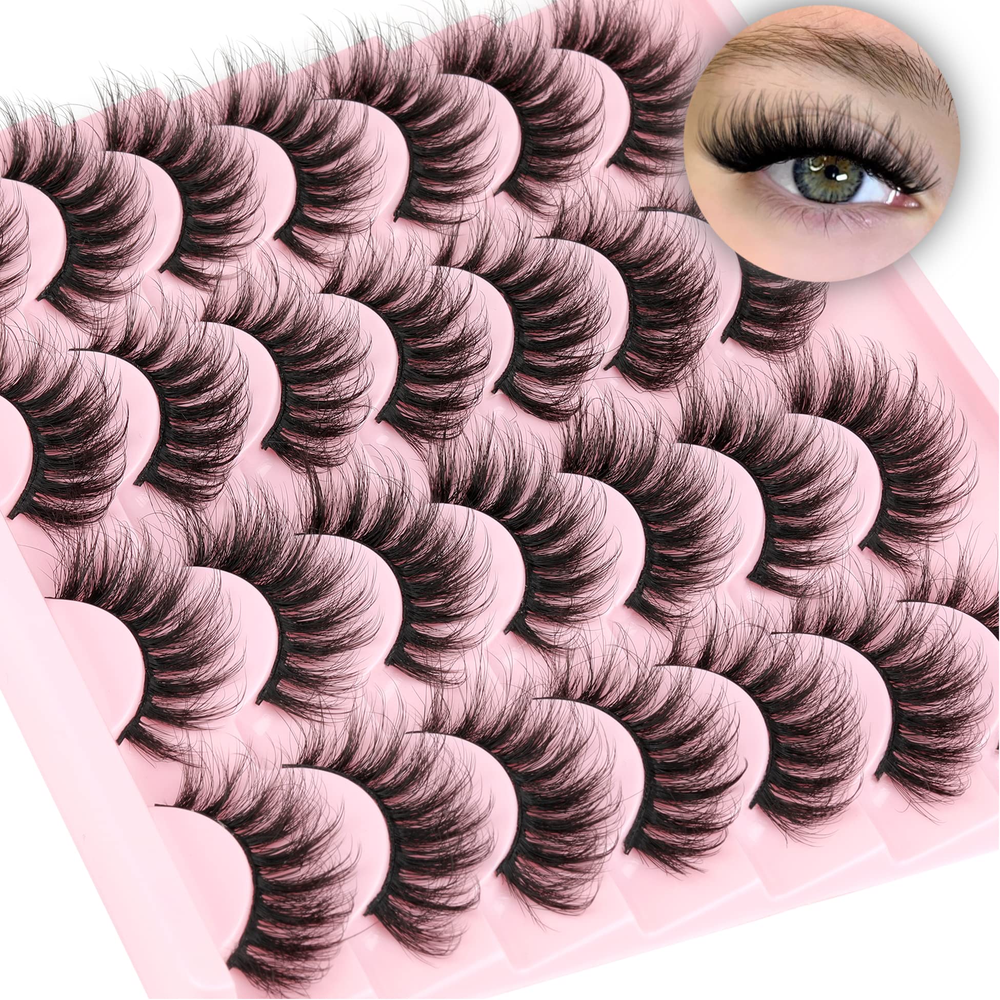 14 Pairs Wispy Mink Lashes False Eye Lashes Natural Look 5D Volume 16mm Fake Eyelashes Pack by TNFVLONEINS