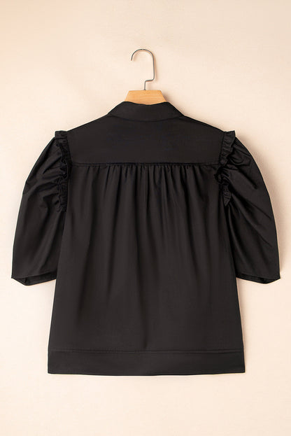 Analeia Frilly Puff Sleeve Stylish Collared Shirt