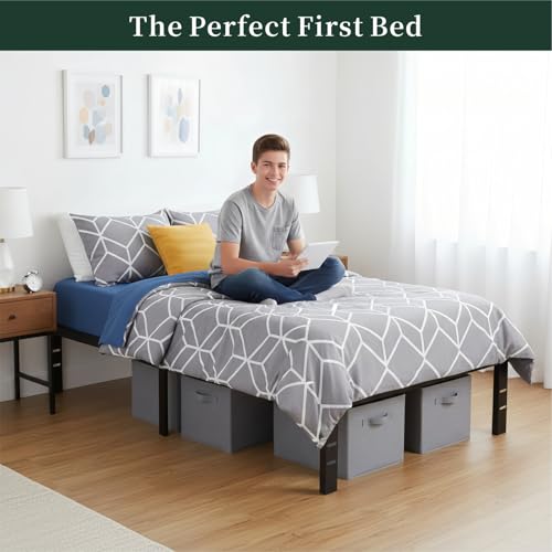 Queen Size Bed Frame, 14 Inch Metal Platform Bed Frames with Heavy Duty Steel Slat Support, No Box Spring Needed, Easy Assembly, Under Bed Storage