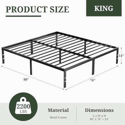 Queen Size Bed Frame, 14 Inch Metal Platform Bed Frames with Heavy Duty Steel Slat Support, No Box Spring Needed, Easy Assembly, Under Bed Storage