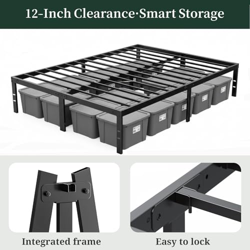 Queen Size Bed Frame, 14 Inch Metal Platform Bed Frames with Heavy Duty Steel Slat Support, No Box Spring Needed, Easy Assembly, Under Bed Storage