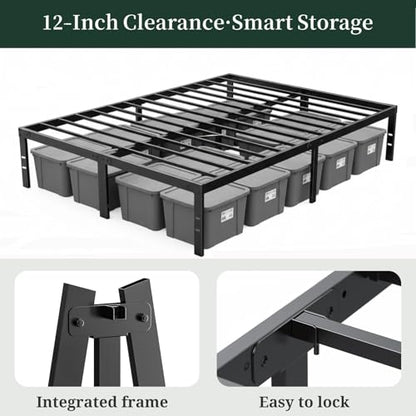 Queen Size Bed Frame, 14 Inch Metal Platform Bed Frames with Heavy Duty Steel Slat Support, No Box Spring Needed, Easy Assembly, Under Bed Storage