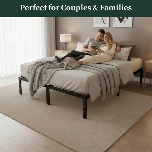 Queen Size Bed Frame, 14 Inch Metal Platform Bed Frames with Heavy Duty Steel Slat Support, No Box Spring Needed, Easy Assembly, Under Bed Storage