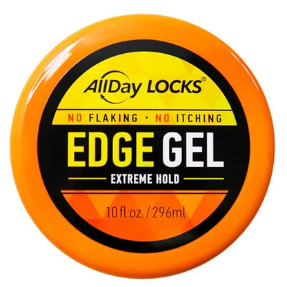 AllDay Locks Edge Gel Extreme Hold - Hair Gel for Maximum Control &amp; Braiding, Natural Edge Lock &amp; Fixer for Women &amp; Men, Sleek Moisturizing Formula, No Frizz, Flakes, or Grease - 10 oz Jar