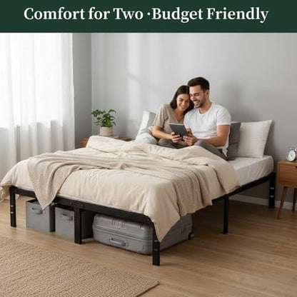 Queen Size Bed Frame, 14 Inch Metal Platform Bed Frames with Heavy Duty Steel Slat Support, No Box Spring Needed, Easy Assembly, Under Bed Storage