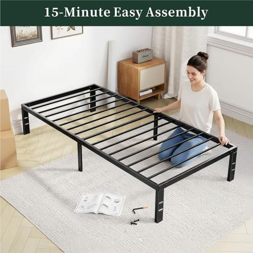 Queen Size Bed Frame, 14 Inch Metal Platform Bed Frames with Heavy Duty Steel Slat Support, No Box Spring Needed, Easy Assembly, Under Bed Storage